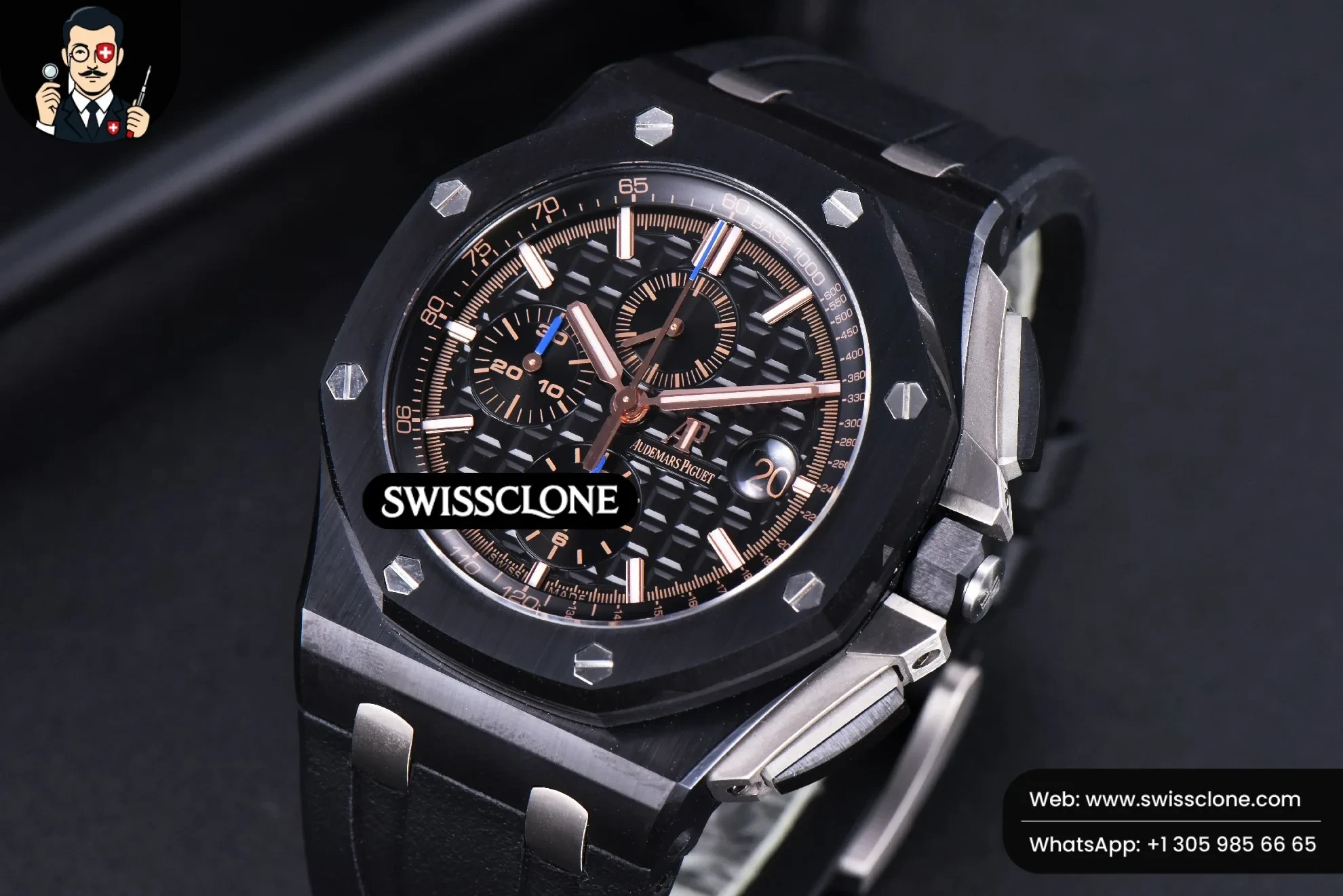Audemars Piguet Royal Oak Offshore 26405CE 44mm JF Black Dial Marker Black Rubber 1:1 Super Clone - Dial Macro Close-Up