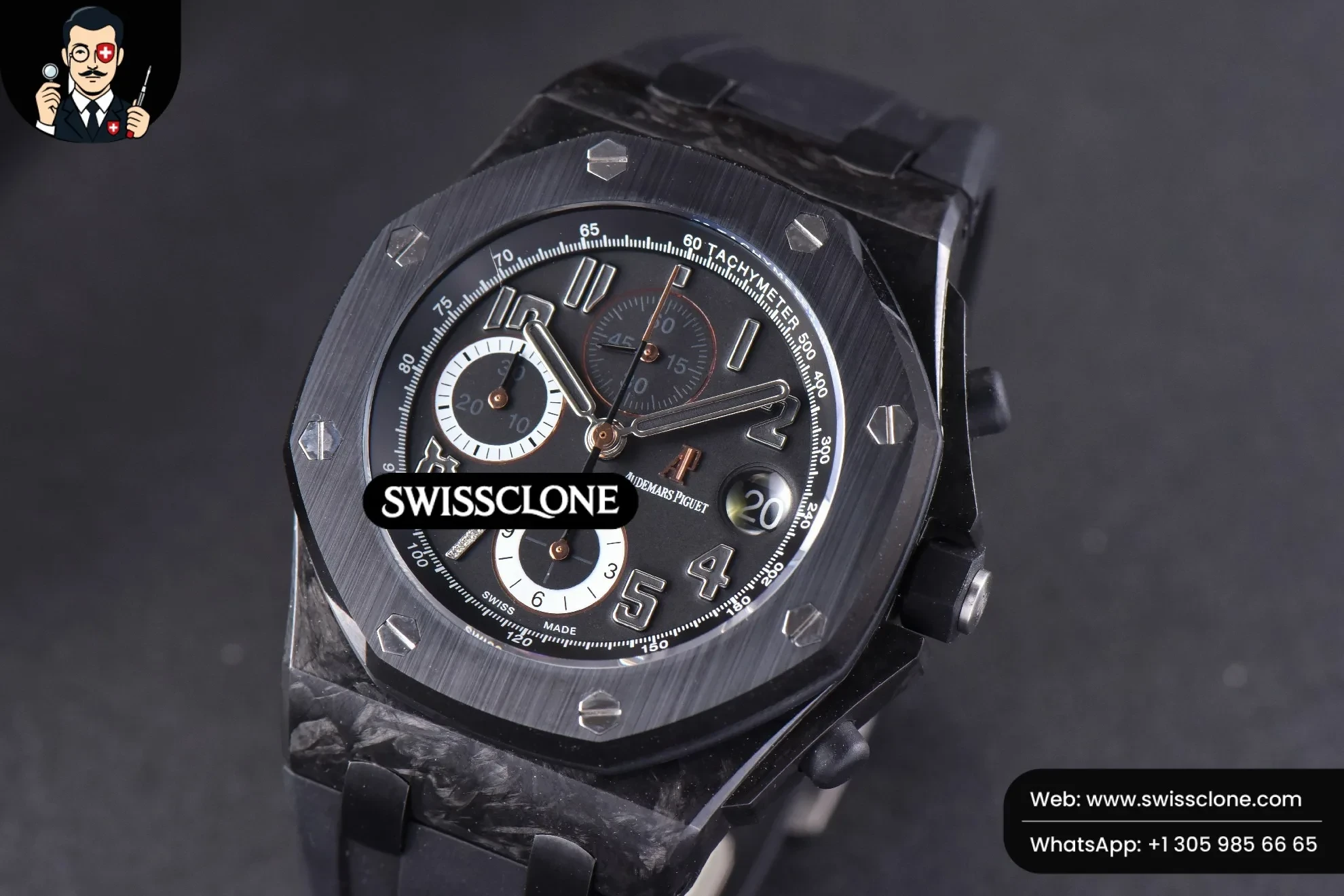 Audemars Piguet Royal Oak Offshore 2640IRO JF 44mm Black/Silver Dial Rubber 1:1 Super Clone - Dial Macro Close-Up