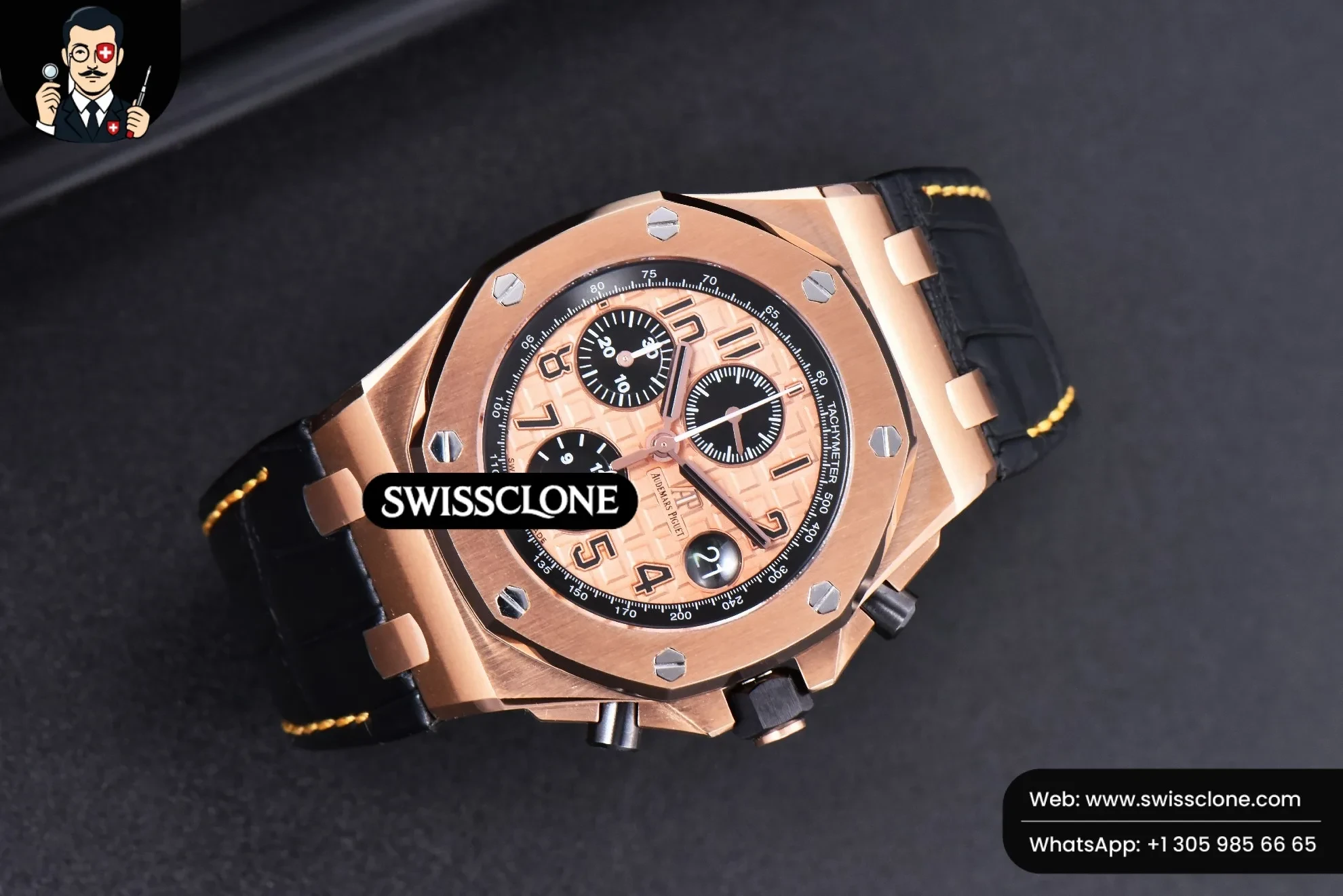 Audemars Piguet Royal Oak Offshore 26470OR JF 44mm Dial Black Subdial Black Leather 1:1 Super Clone - Bezel & Case Profile