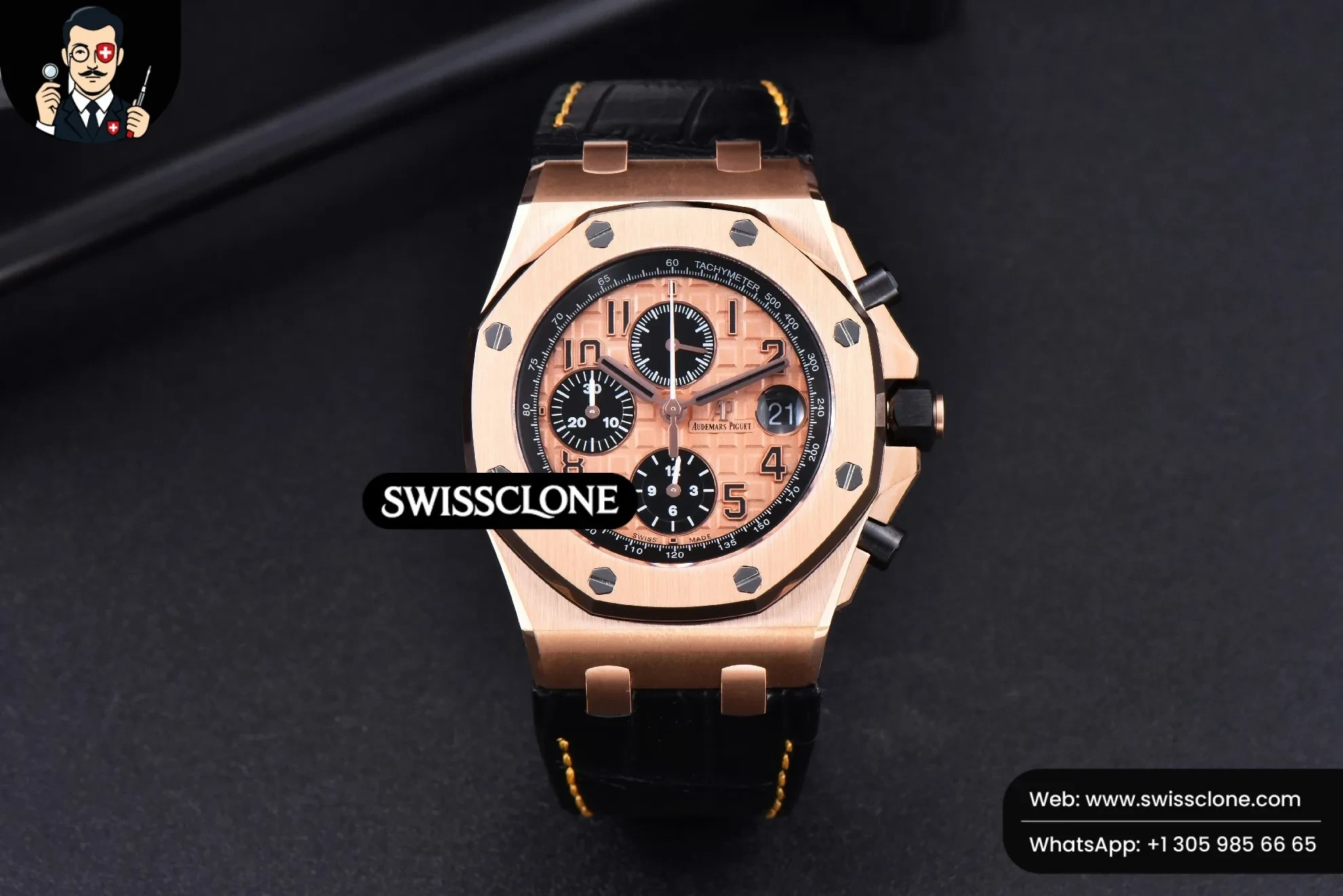 Audemars Piguet Royal Oak Offshore 26470OR JF 44mm Dial Black Subdial Black Leather 1:1 Super Clone - Dial Macro Close-Up