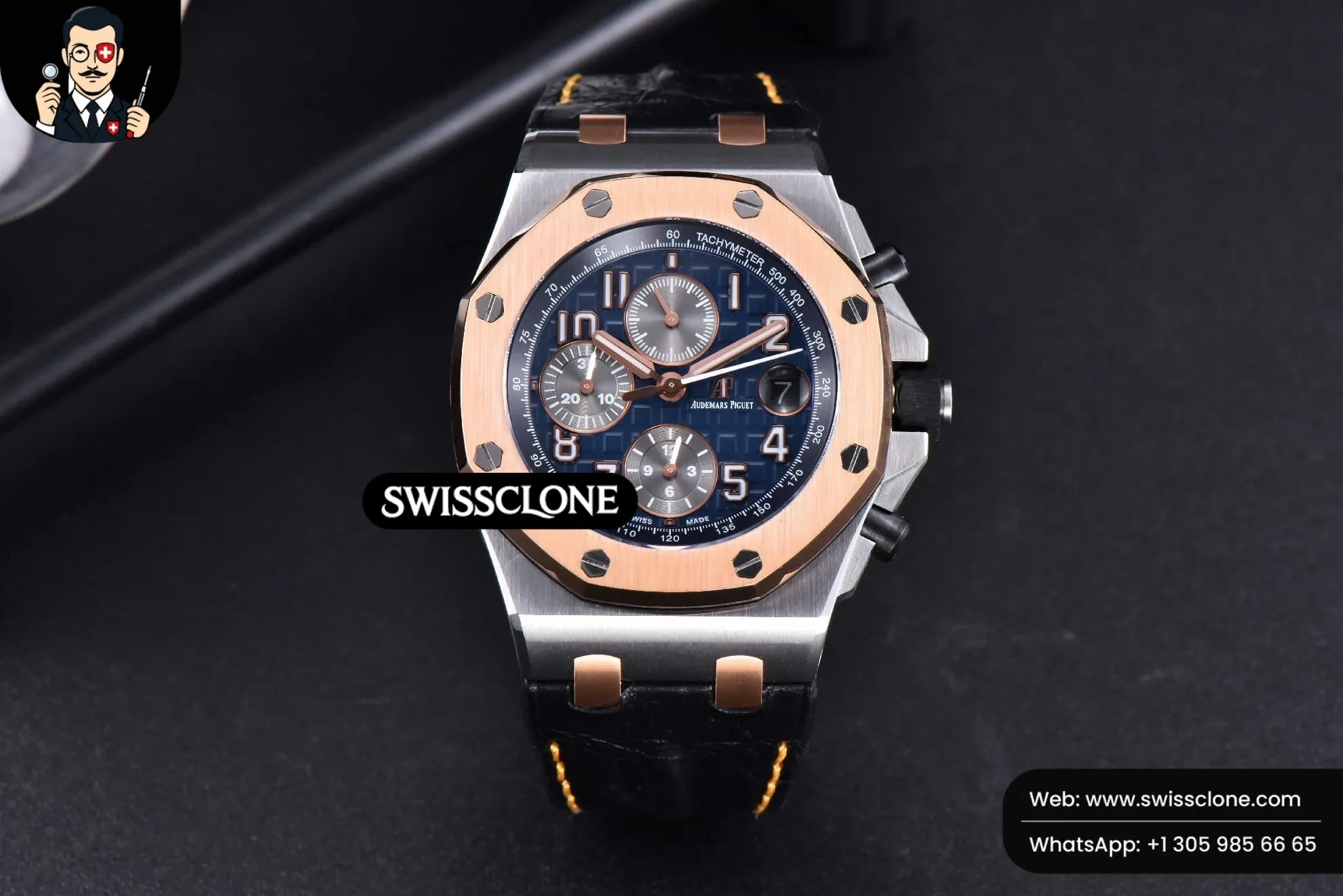 Audemars Piguet Royal Oak Offshore 26471SR JF 44mm Blue Dial Black Leather 1:1 Super Clone - Dial Macro Close-Up