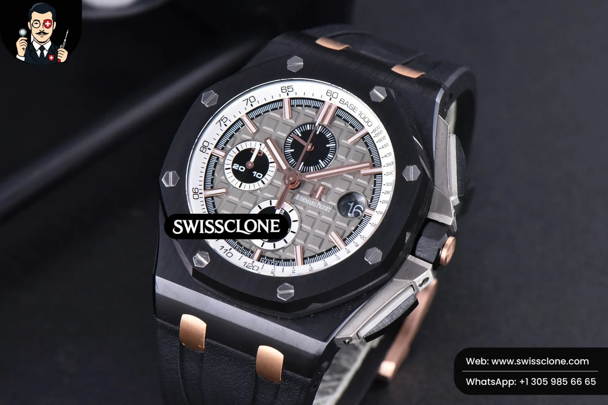 Audemars Piguet Royal Oak Offshore 44mm Black Ceramic Germany JF Gray Dial Rubber 1:1 Super Clone - Bezel & Case Profile