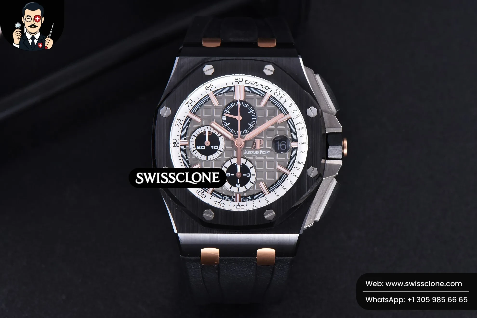 Audemars Piguet Royal Oak Offshore 44mm Black Ceramic Germany JF Gray Dial Rubber 1:1 Super Clone - Dial Macro Close-Up