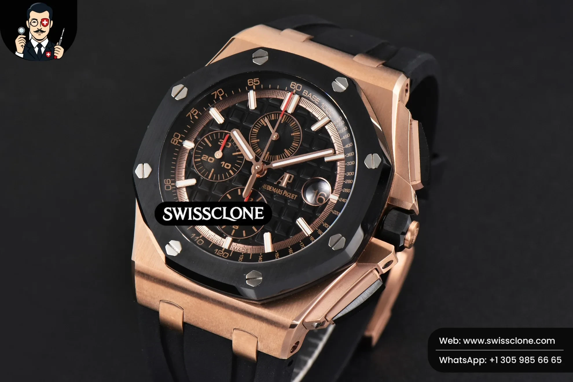 Audemars Piguet Royal Oak Offshore 44mm RSF Black Checkered Dial Black Subdials Rubber 1:1 Super Clone - Bezel & Case Profile
