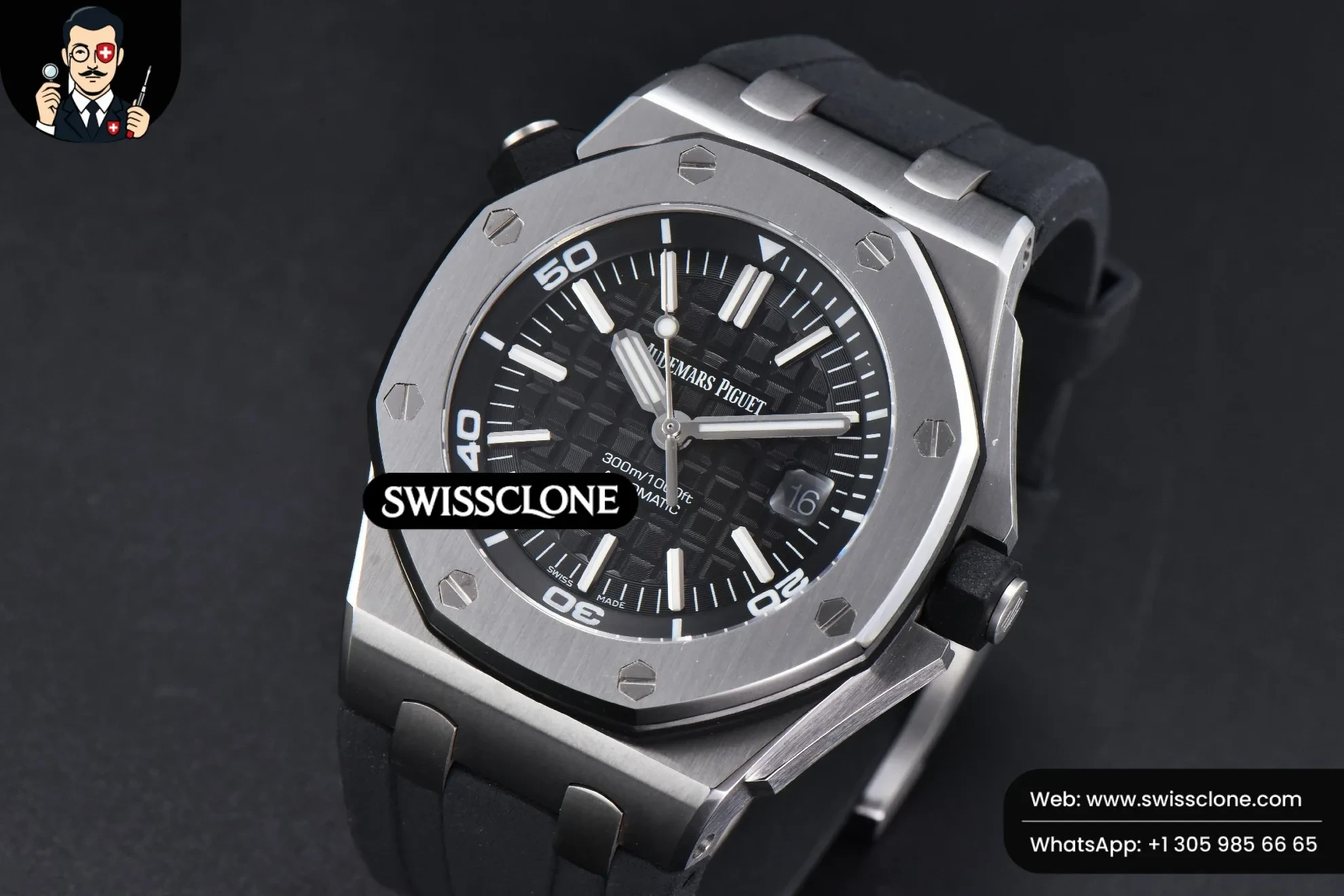 Audemars Piguet Royal Oak Offshore Diver 15703 42mm GF Black Dial Black Rubber 1:1 Super Clone - Bezel & Case Profile