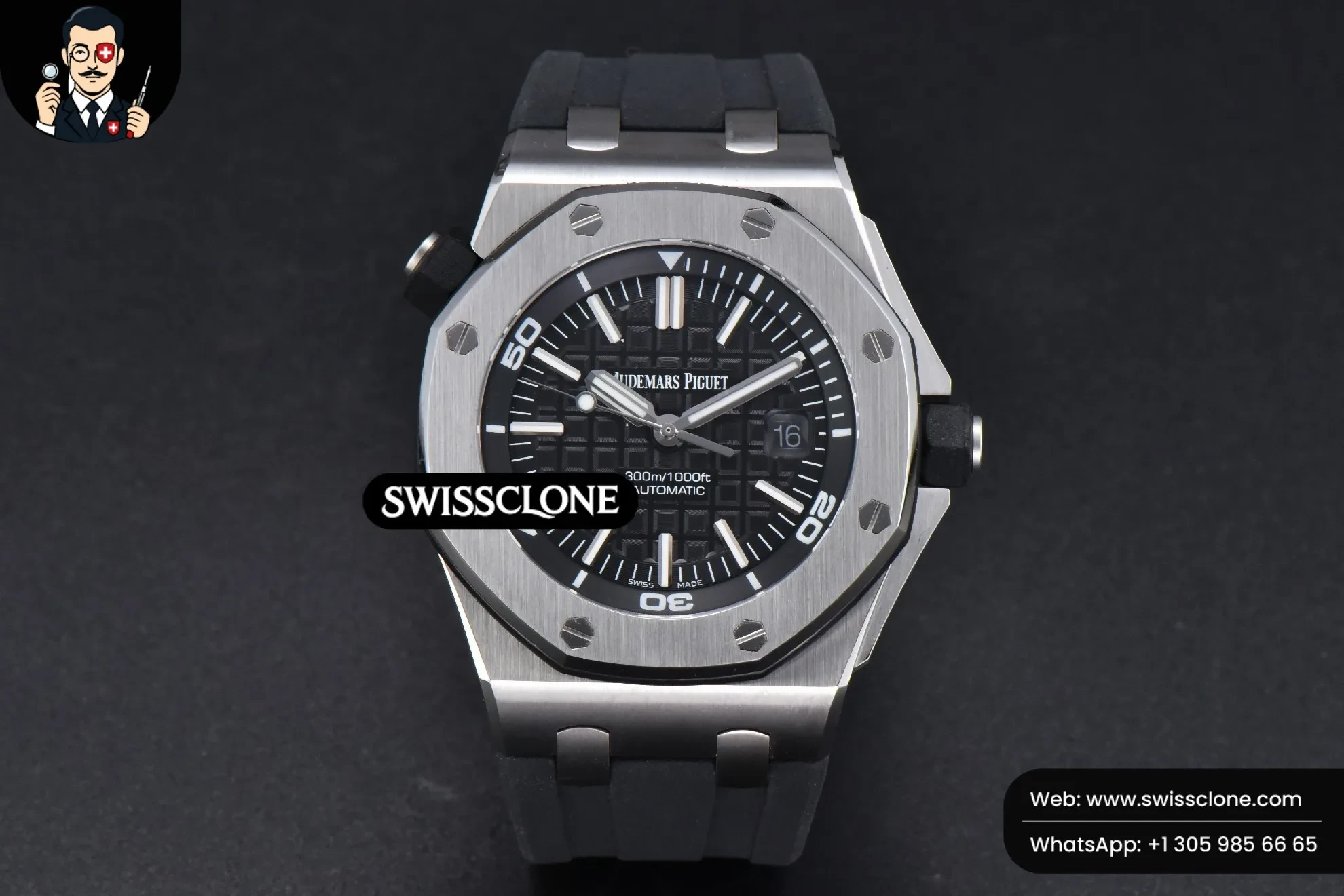 Audemars Piguet Royal Oak Offshore Diver 15703 42mm GF Black Dial Black Rubber 1:1 Super Clone - Dial Macro Close-Up