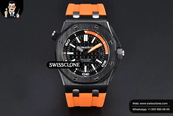 Audemars Piguet Royal Oak Offshore Diver 42mm IPF Black/Orange Dial Orange Rubber MY9015 1:1 Super Clone - Dial Macro Close-Up