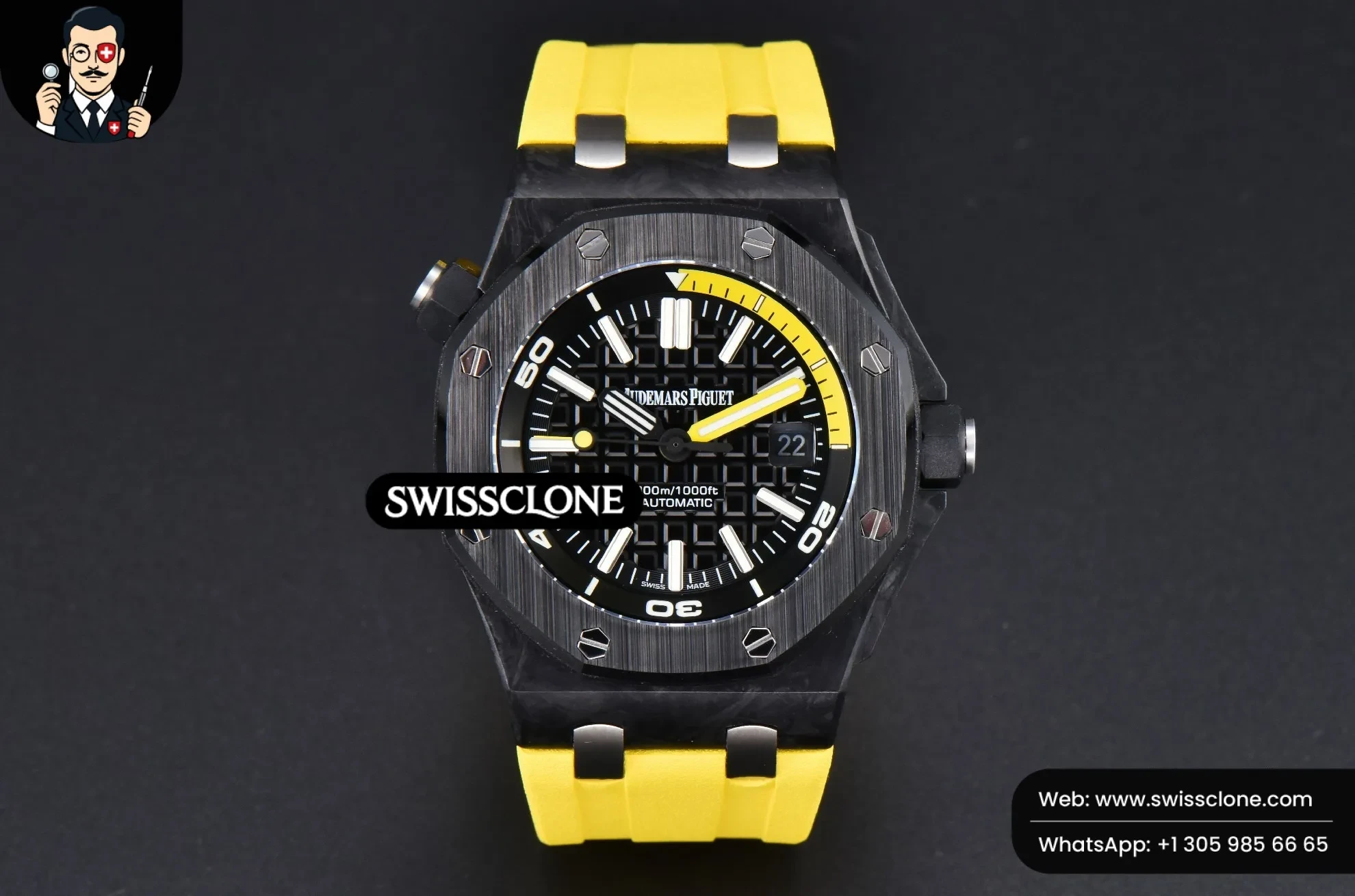 Audemars Piguet Royal Oak Offshore Diver 42mm IPF Black/Yellow Dial Yellow Rubber MY9015 1:1 Super Clone - Dial Macro Close-Up