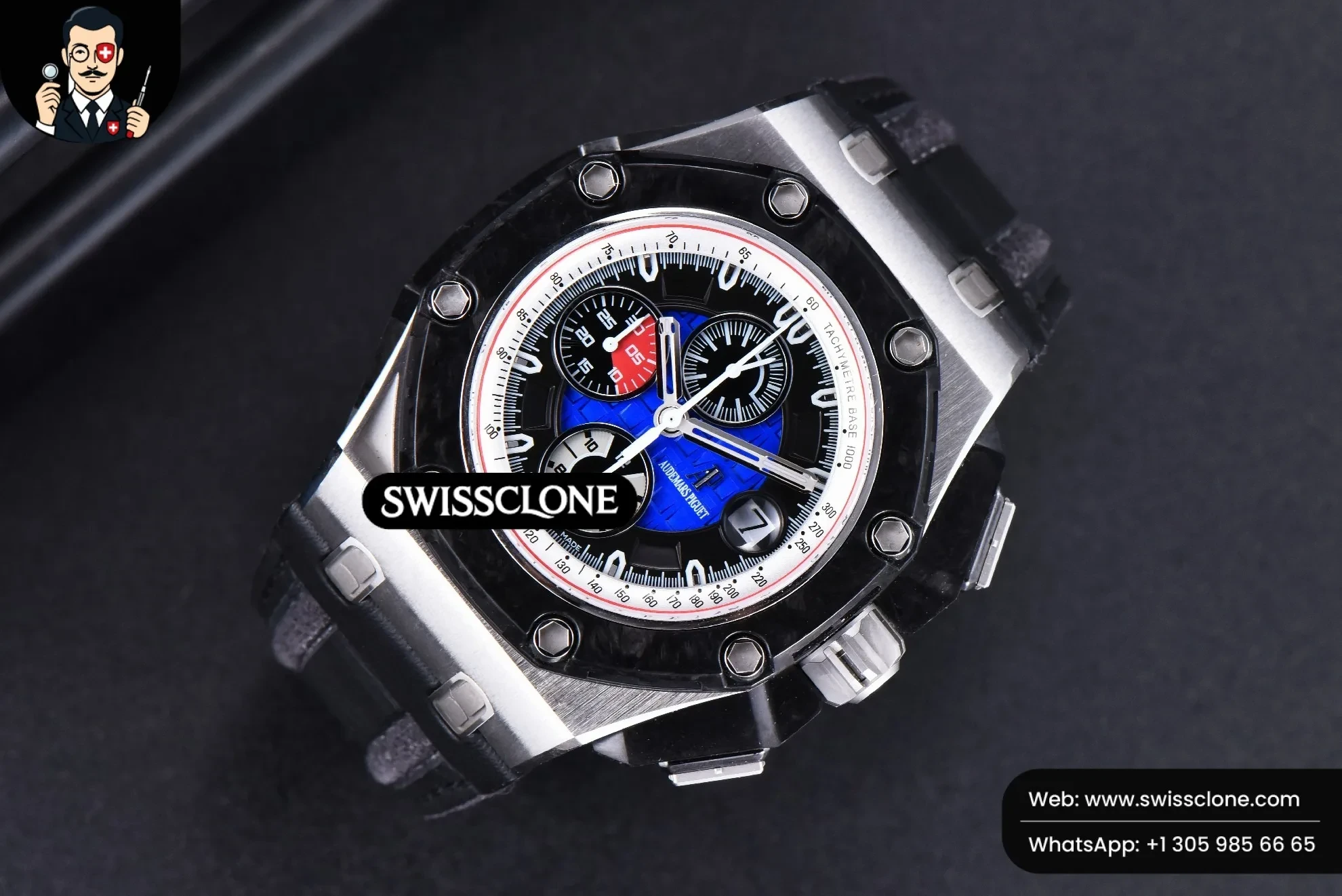 Audemars Piguet Royal Oak Offshore Grand Prix 44mm JF Real Forge Carbon Parts Blue Dial Leather 1:1 Super Clone - Bezel & Case Profile