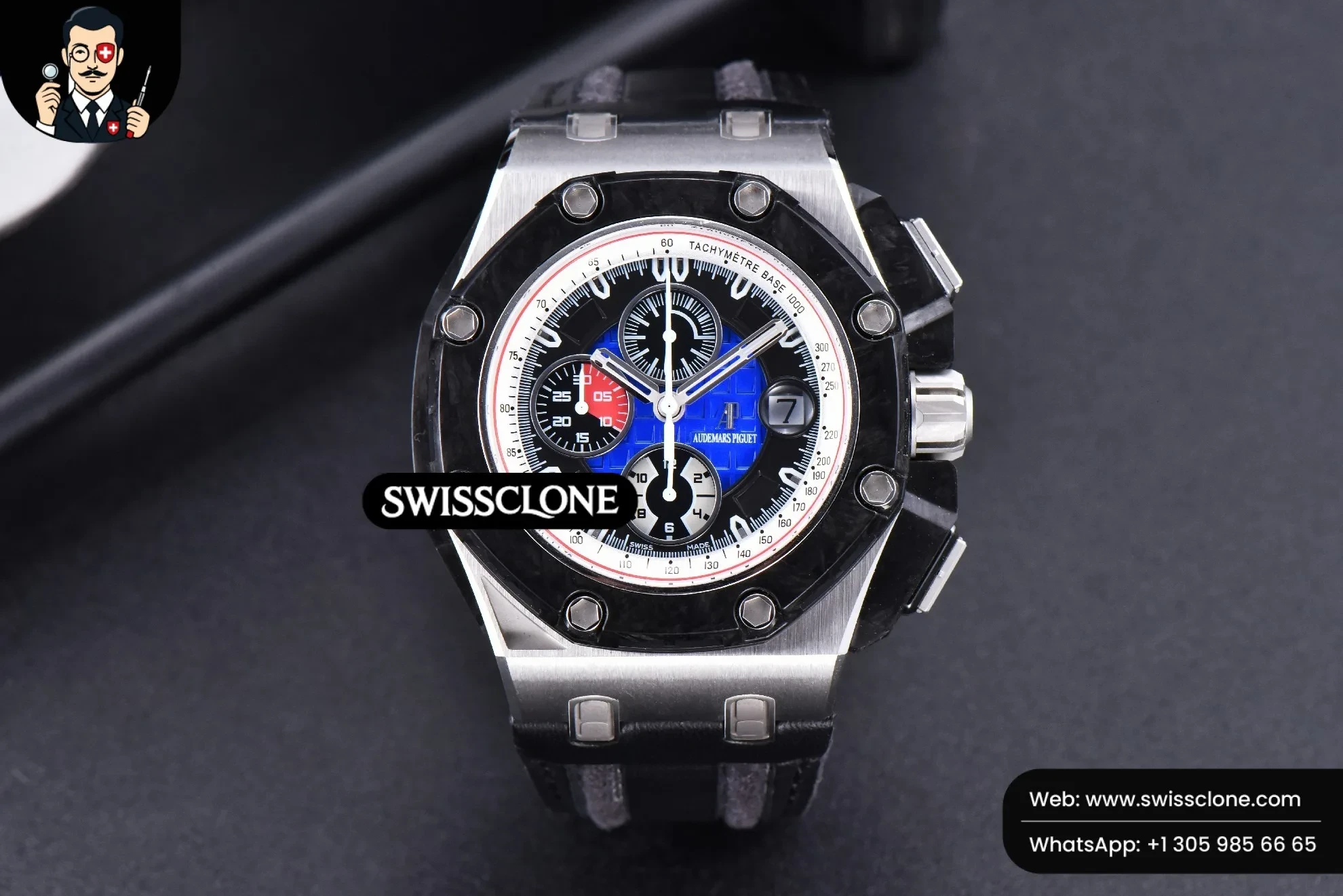Audemars Piguet Royal Oak Offshore Grand Prix 44mm JF Real Forge Carbon Parts Blue Dial Leather 1:1 Super Clone - Caseback & Cloned Calibre Movement