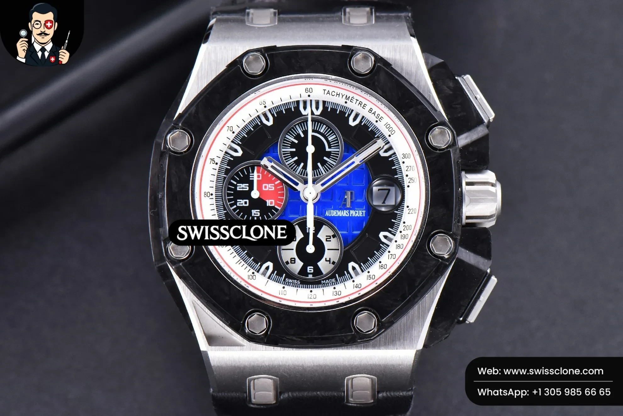 Audemars Piguet Royal Oak Offshore Grand Prix 44mm JF Real Forge Carbon Parts Blue Dial Leather 1:1 Super Clone - Clasp & Bracelet Finishing