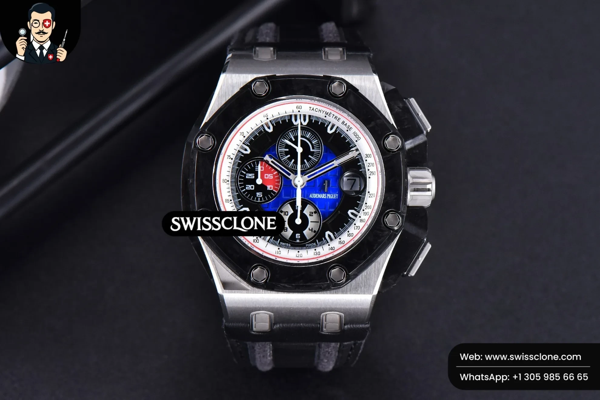 Audemars Piguet Royal Oak Offshore Grand Prix 44mm JF Real Forge Carbon Parts Blue Dial Leather 1:1 Super Clone - Dial Macro Close-Up
