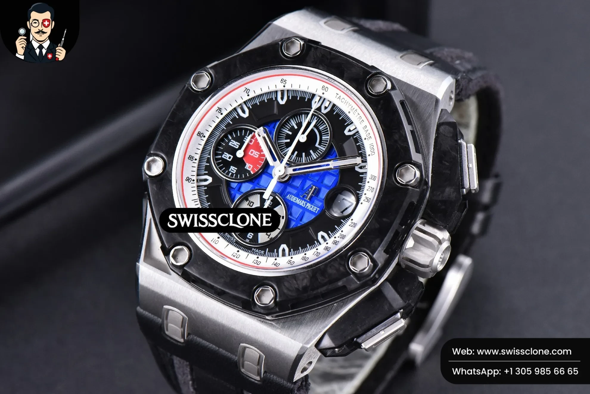 Audemars Piguet Royal Oak Offshore Grand Prix 44mm JF Real Forge Carbon Parts Blue Dial Leather 1:1 Super Clone - On-Wrist Presence View