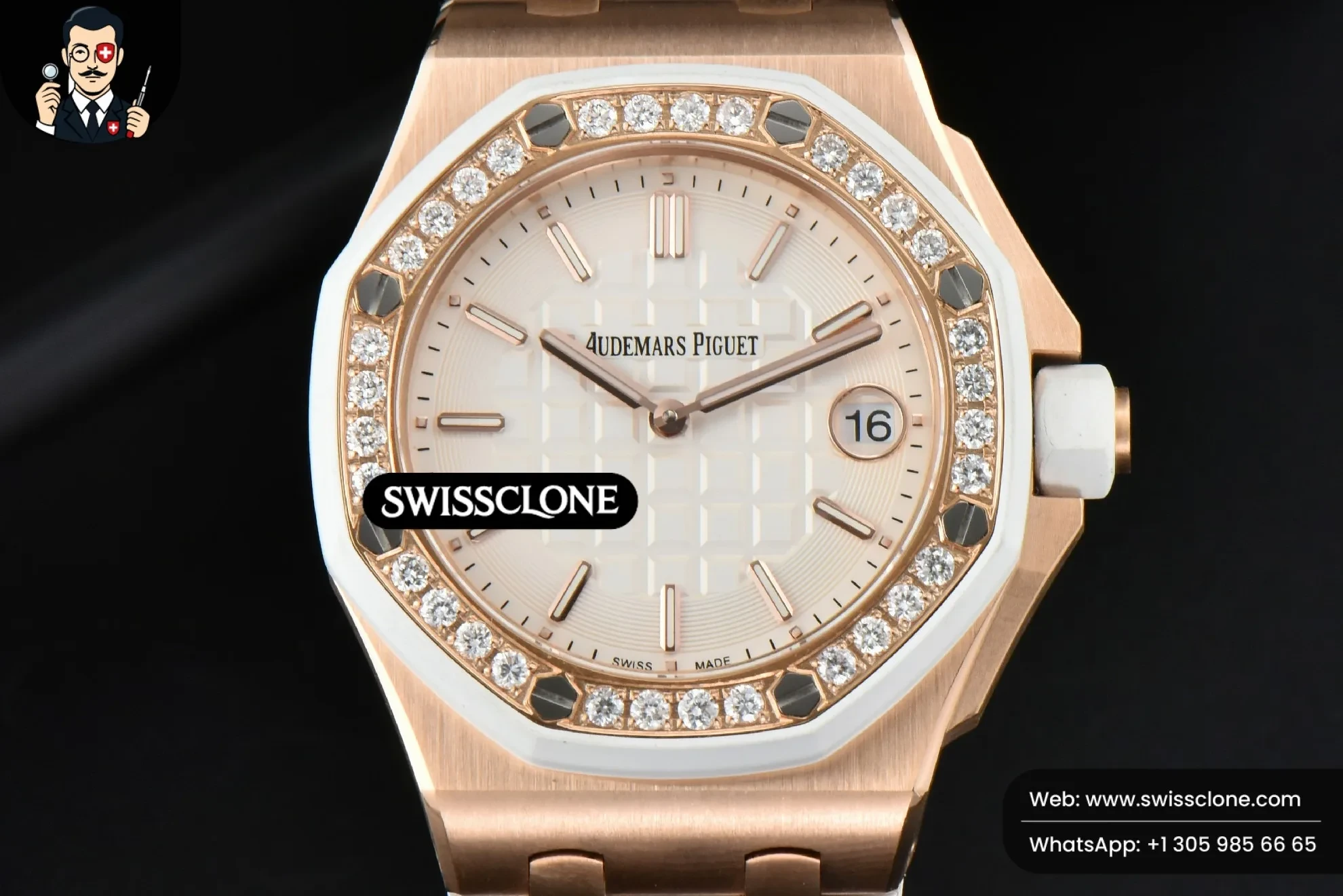 Audemars Piguet Royal Oak Offshore Ladies 33mm Moissanite RXWF White Dial Real Diamonds Bezel White Rubber Quartz