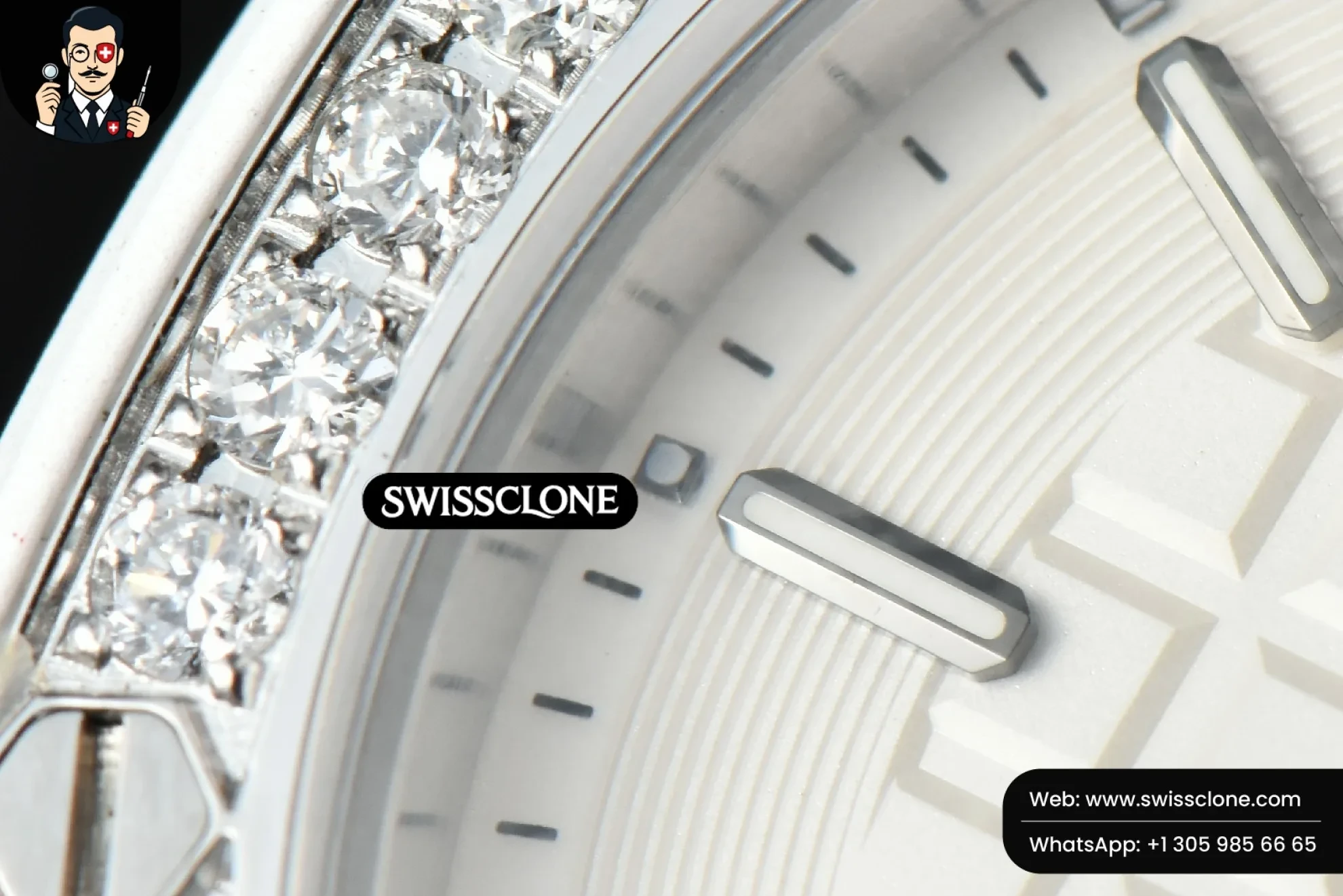 Audemars Piguet Royal Oak Offshore Ladies 33mm Moissanite RXWF White Dial Real Diamonds Bezel White Rubber Quartz 1:1 Super Clone - Caseback & Cloned Calibre Movement
