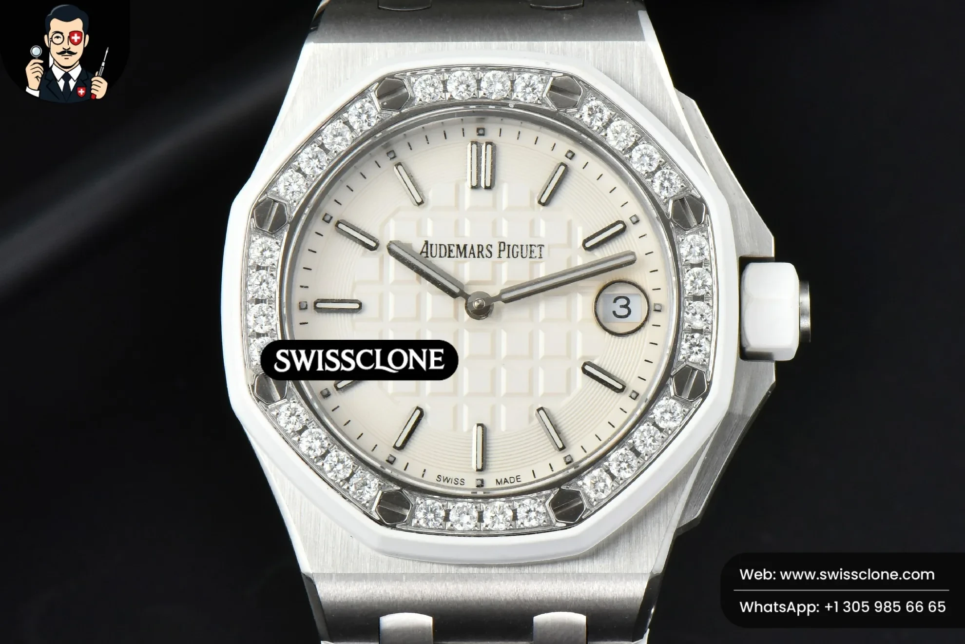 Audemars Piguet Royal Oak Offshore Ladies 33mm Moissanite RXWF White Dial Real Diamonds Bezel White Rubber Quartz