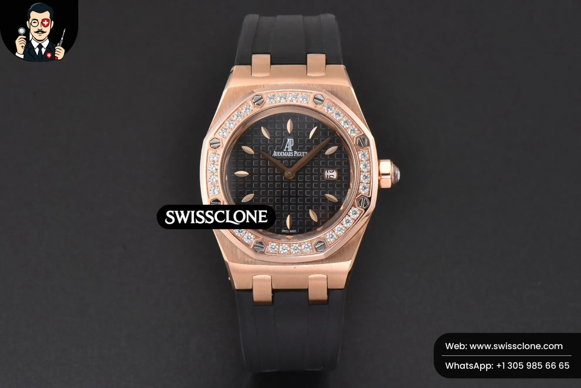 Audemars Piguet Royal Oak Offshore Ladies 67540SK RXWF Real Diamond Black Rubber Quartz 1:1 Super Clone - Dial Macro Close-Up