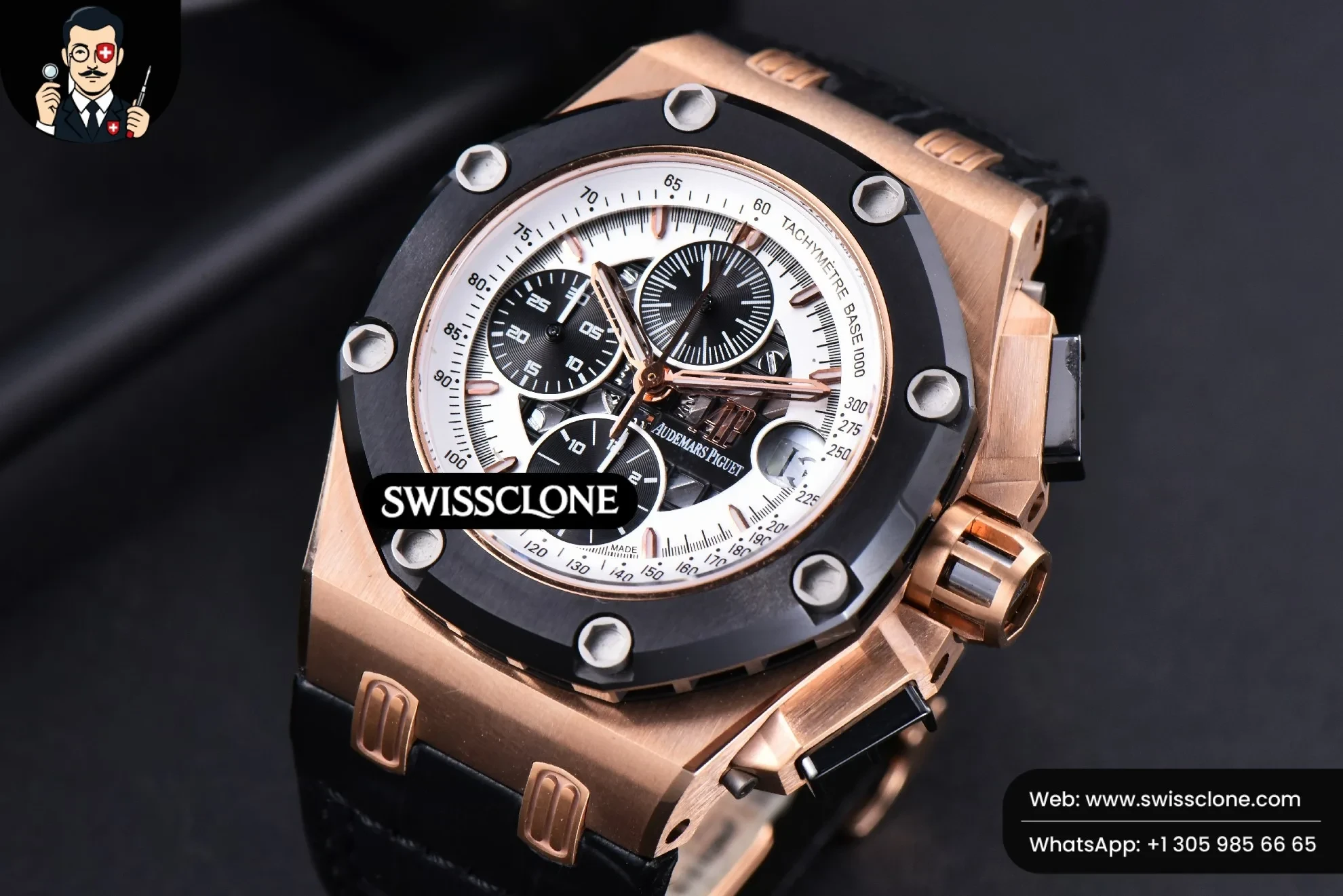 Audemars Piguet Royal Oak Offshore Ruben Barrichello II 44mm JF White Skeleton Dial Black Leather 1:1 Super Clone - Clasp & Bracelet Finishing
