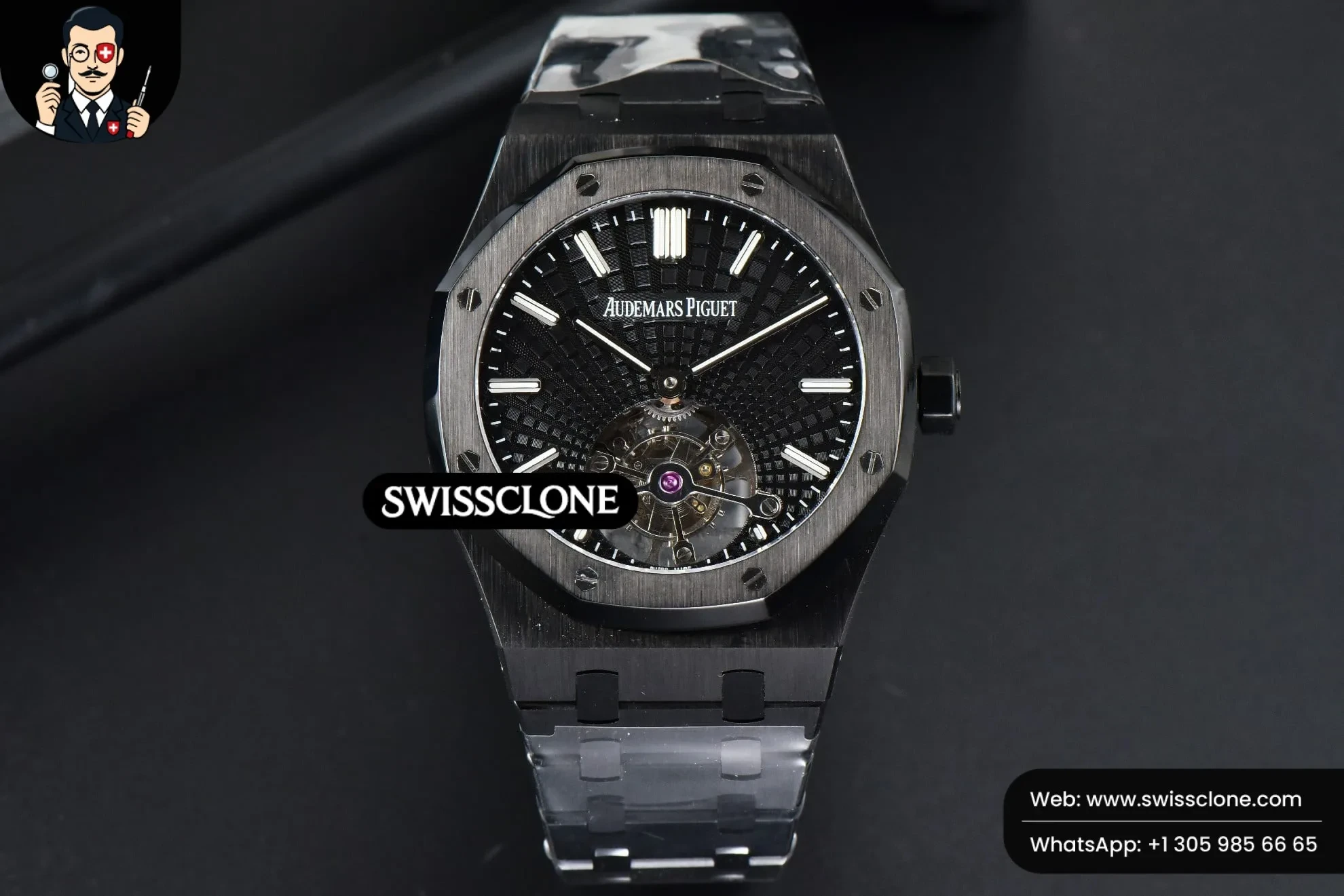 Audemars Piguet Royal Oak PVD Tourbillon 41mm R8F Black Sunburst Tapisserie Dial PVD 1:1 Super Clone - Dial Macro Close-Up