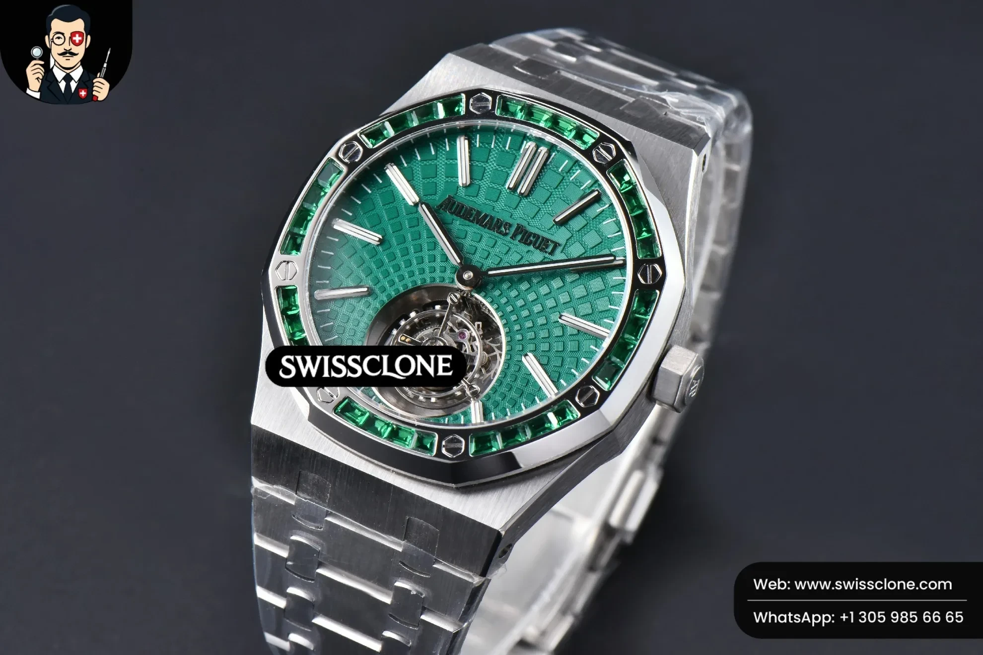 Audemars Piguet Royal Oak Tourbillon 41mm R8F Diamond Bezel Green Dial Flying Tourb 1:1 Super Clone - Bezel & Case Profile