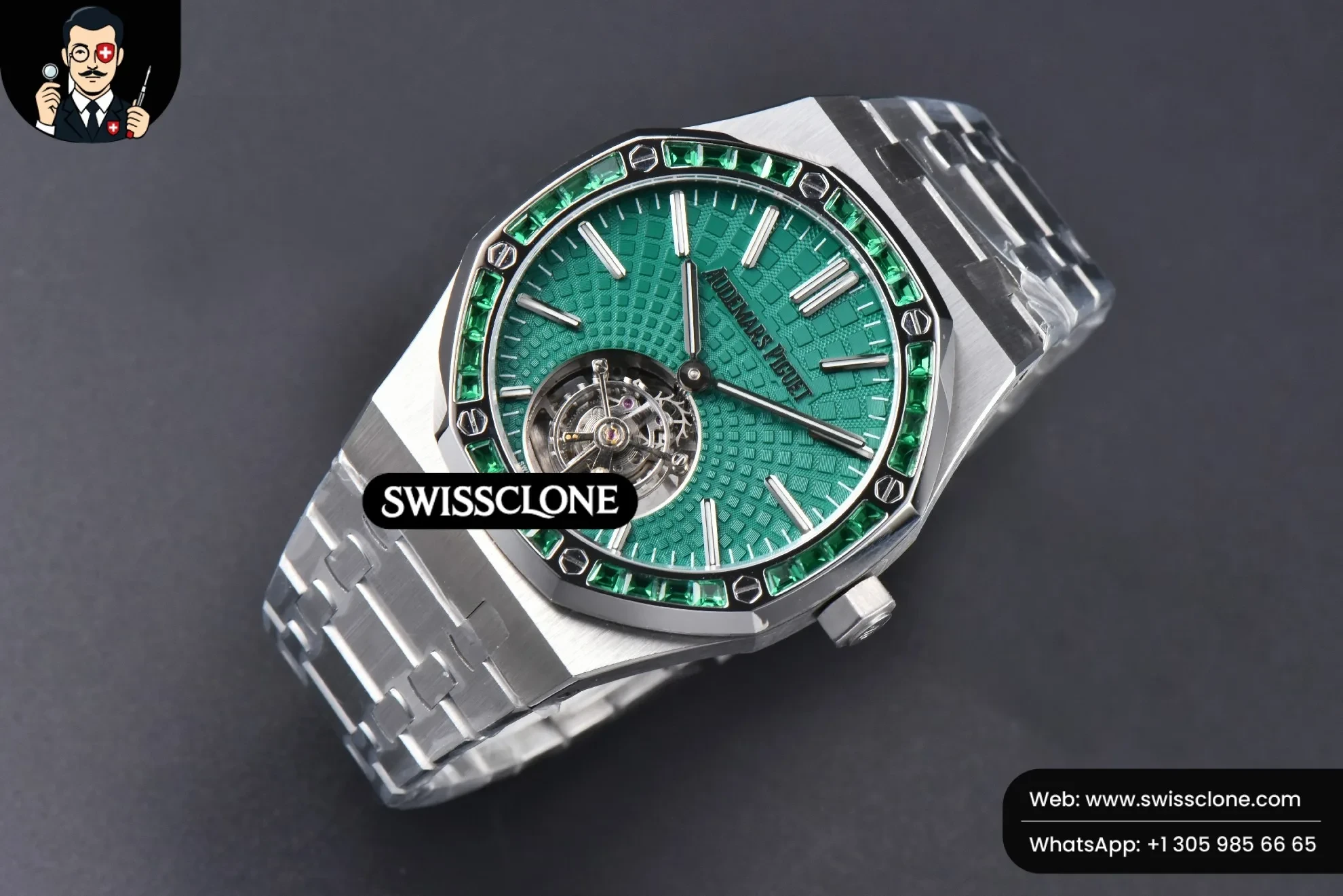 Audemars Piguet Royal Oak Tourbillon 41mm R8F Diamond Bezel Green Dial Flying Tourb 1:1 Super Clone - Dial Macro Close-Up