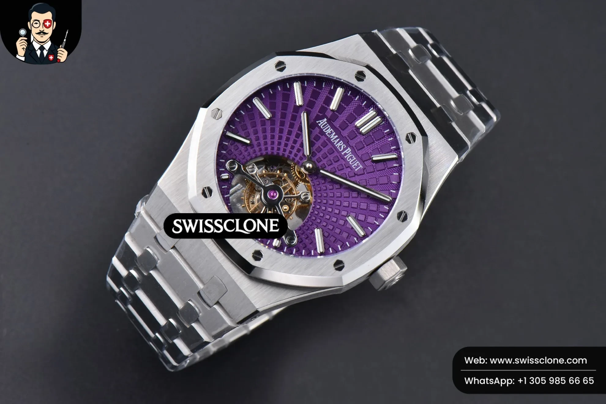 Audemars Piguet Royal Oak Tourbillon 41mm R8F Purple Dial Flying Tourb 1:1 Super Clone - Dial Macro Close-Up