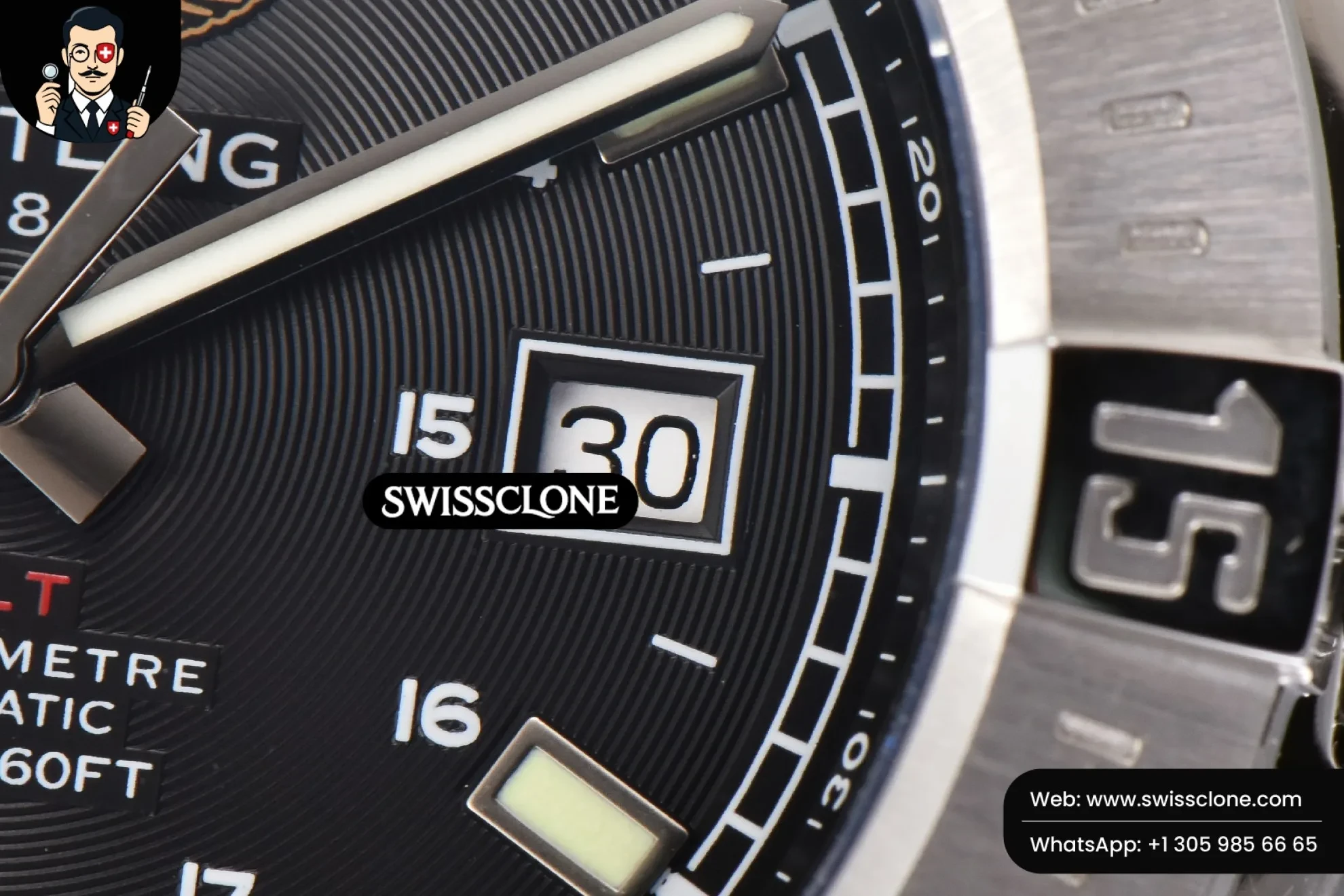 Breitling Avenger Automatic 43mm TF Black Dial Black Nylon 1:1 Super Clone - Lateral Case Thickness Profile