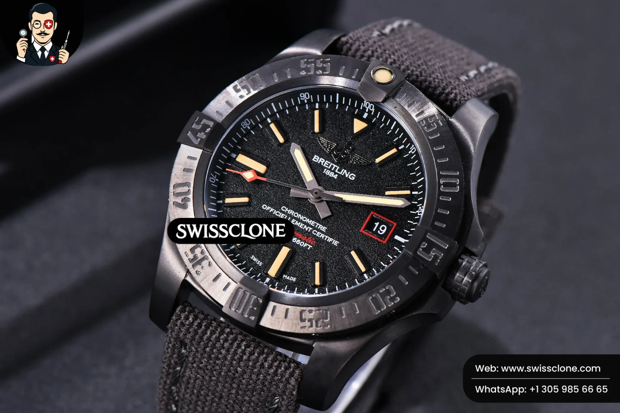 Breitling Avenger BlackBird TF 44mm Ti Black Dial Nylon 1:1 Super Clone - Bezel & Case Profile
