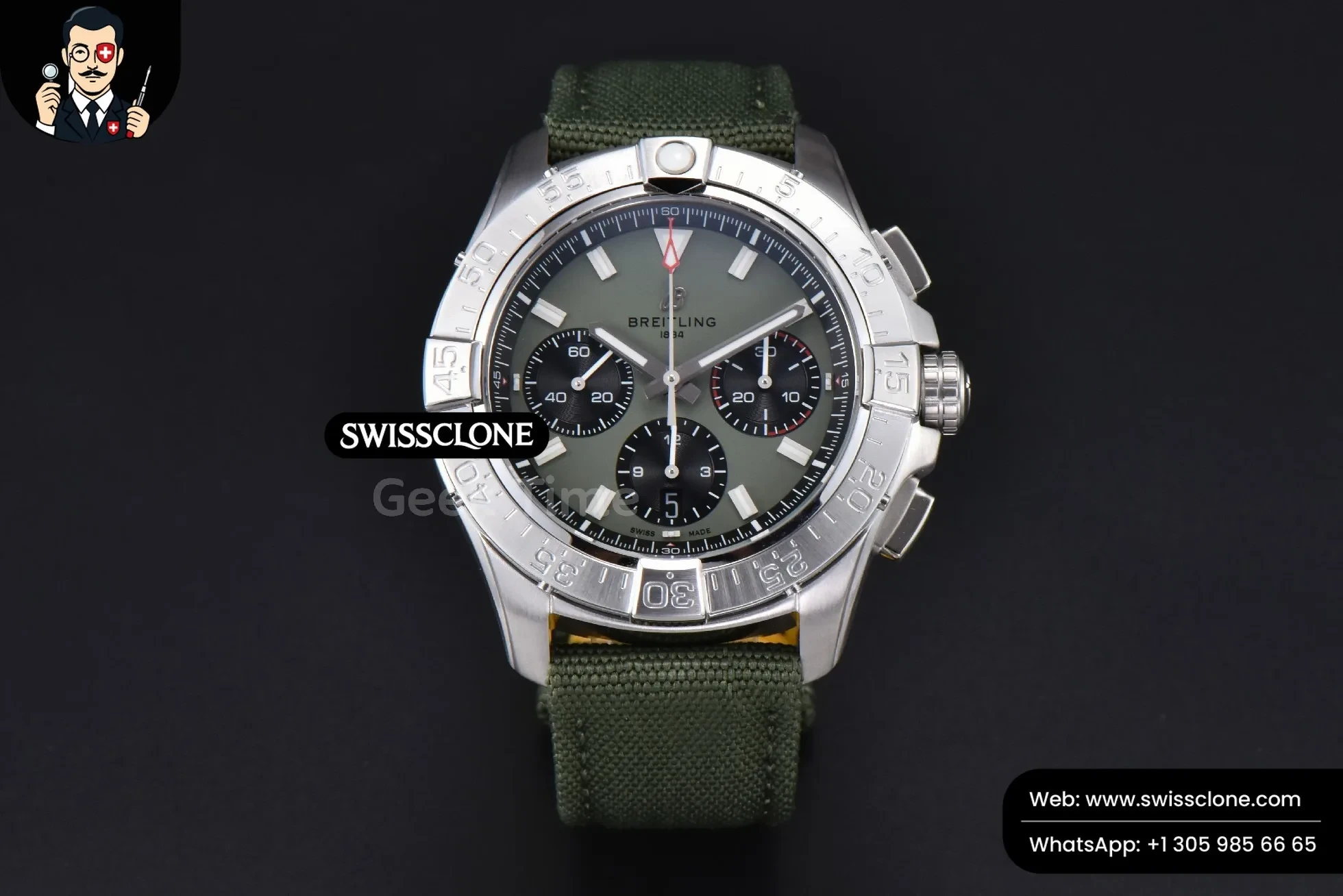 Breitling Avenger Chronograph 44mm BLSF Green/Black Dial Green Nylon 1:1 Super Clone - Dial Macro Close-Up