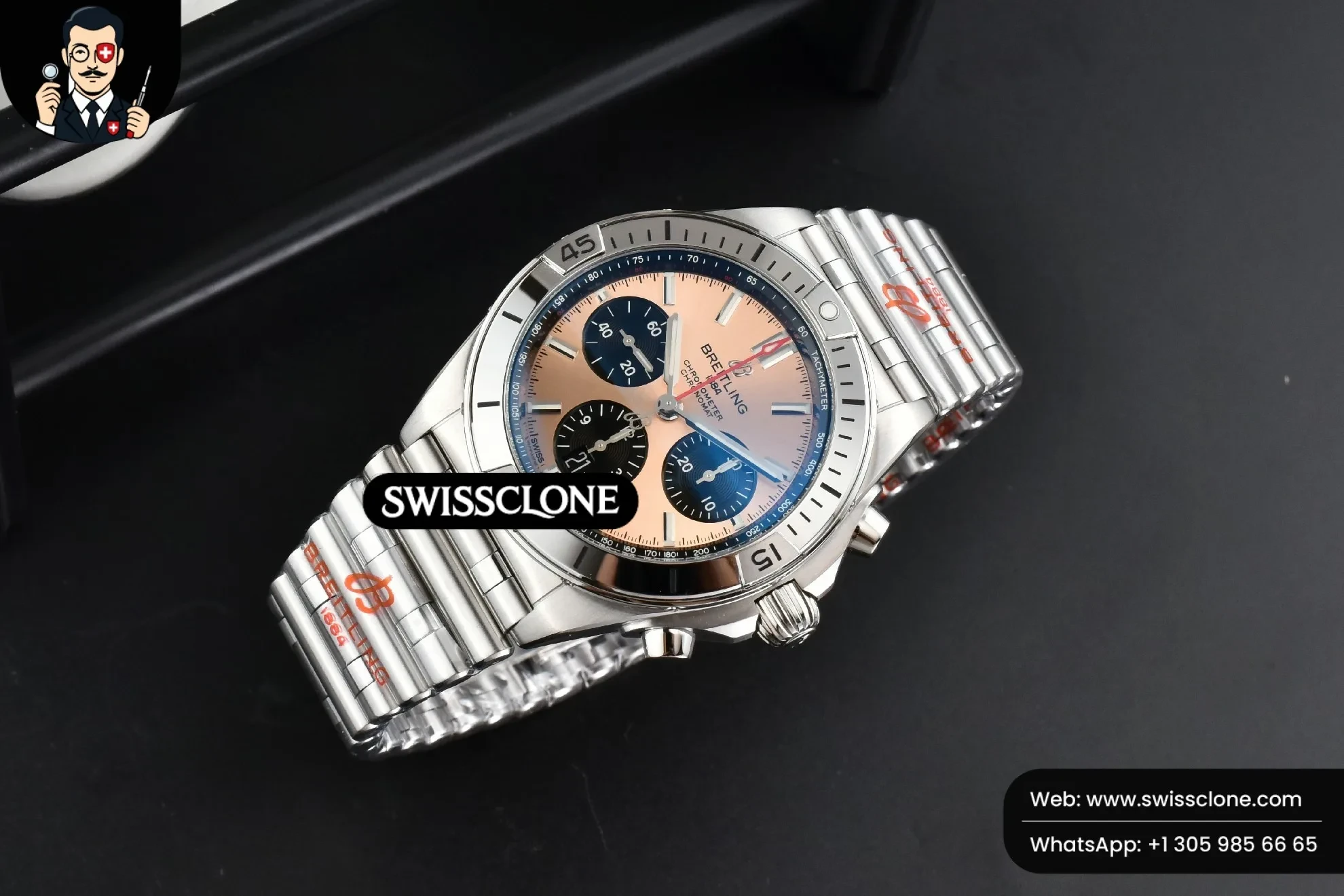Breitling Chronomat B01 42mm GF RG/Black Dial 7750 1:1 Super Clone - Dial Macro Close-Up