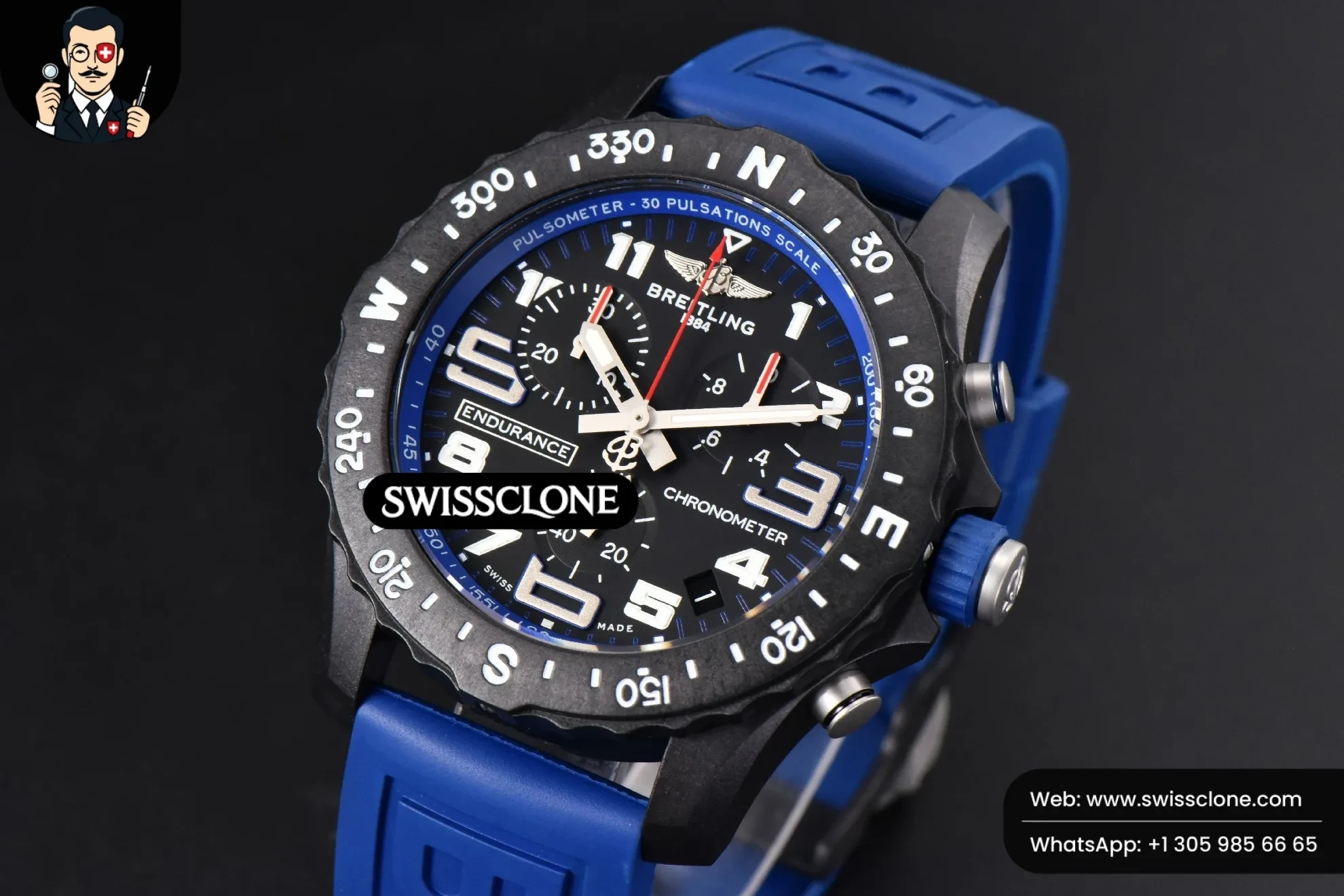 Breitling Endurance Pro 44mm OF Blue Chronometer Dial Blue Rubber Quartz 1:1 Super Clone - Bezel & Case Profile