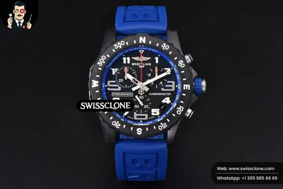 Breitling Endurance Pro 44mm OF Blue Chronometer Dial Blue Rubber Quartz 1:1 Super Clone - Dial Macro Close-Up