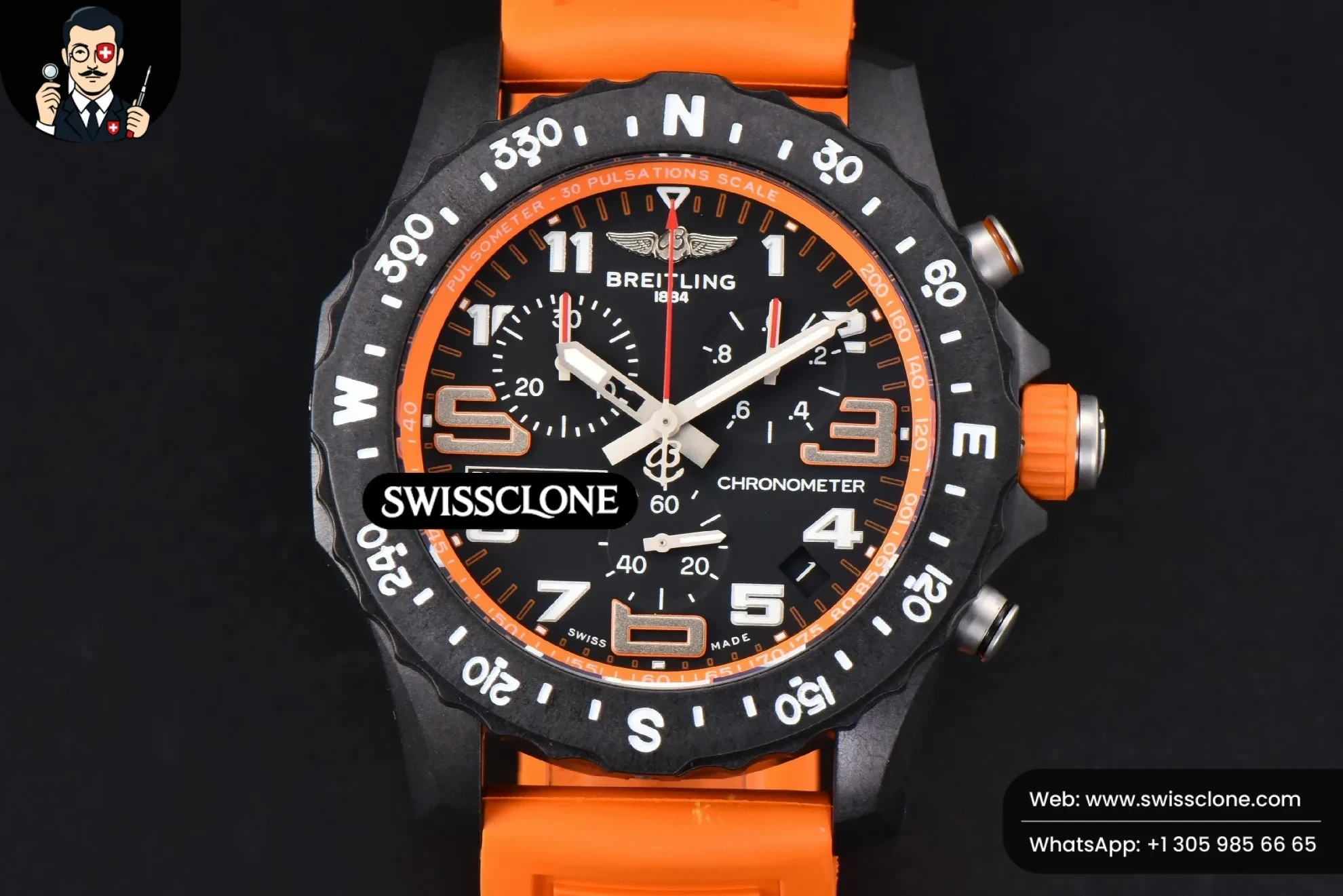 Breitling Endurance Pro 44mm OF Orange Chronometer Dial Orange Rubber Quartz