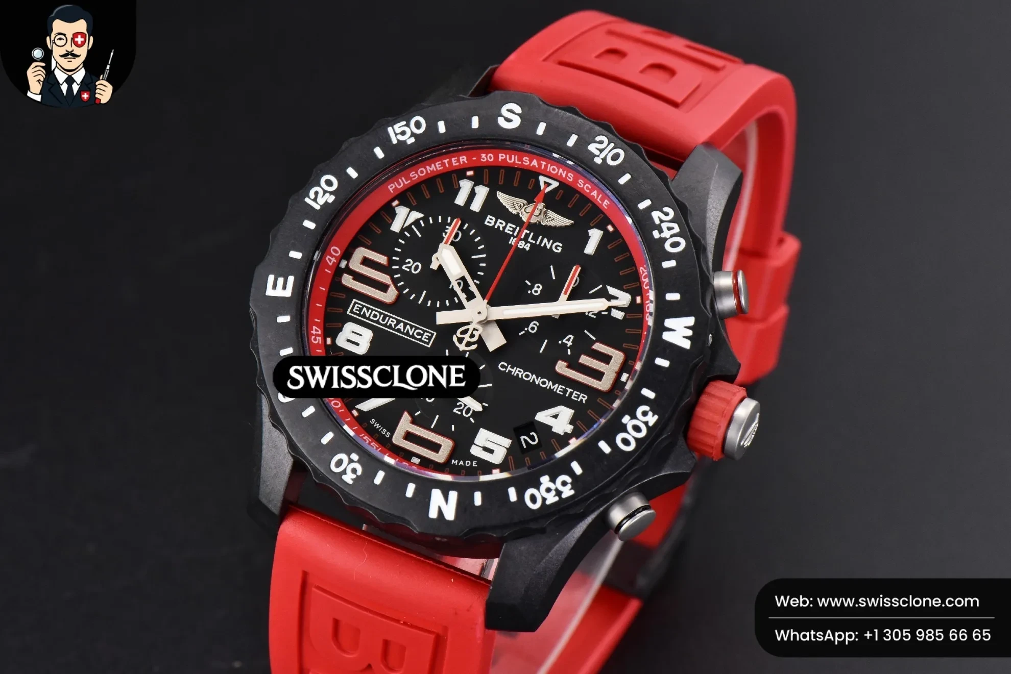 Breitling Endurance Pro 44mm OF Red Chronometer Dial Red Rubber Quartz 1:1 Super Clone - Bezel & Case Profile
