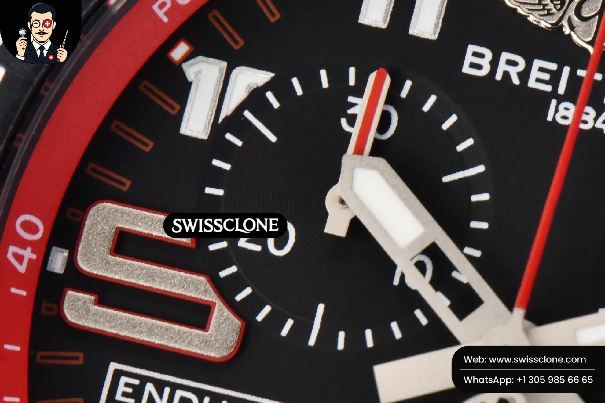 Breitling Endurance Pro 44mm OF Red Chronometer Dial Red Rubber Quartz 1:1 Super Clone - Caseback & Cloned Calibre Movement