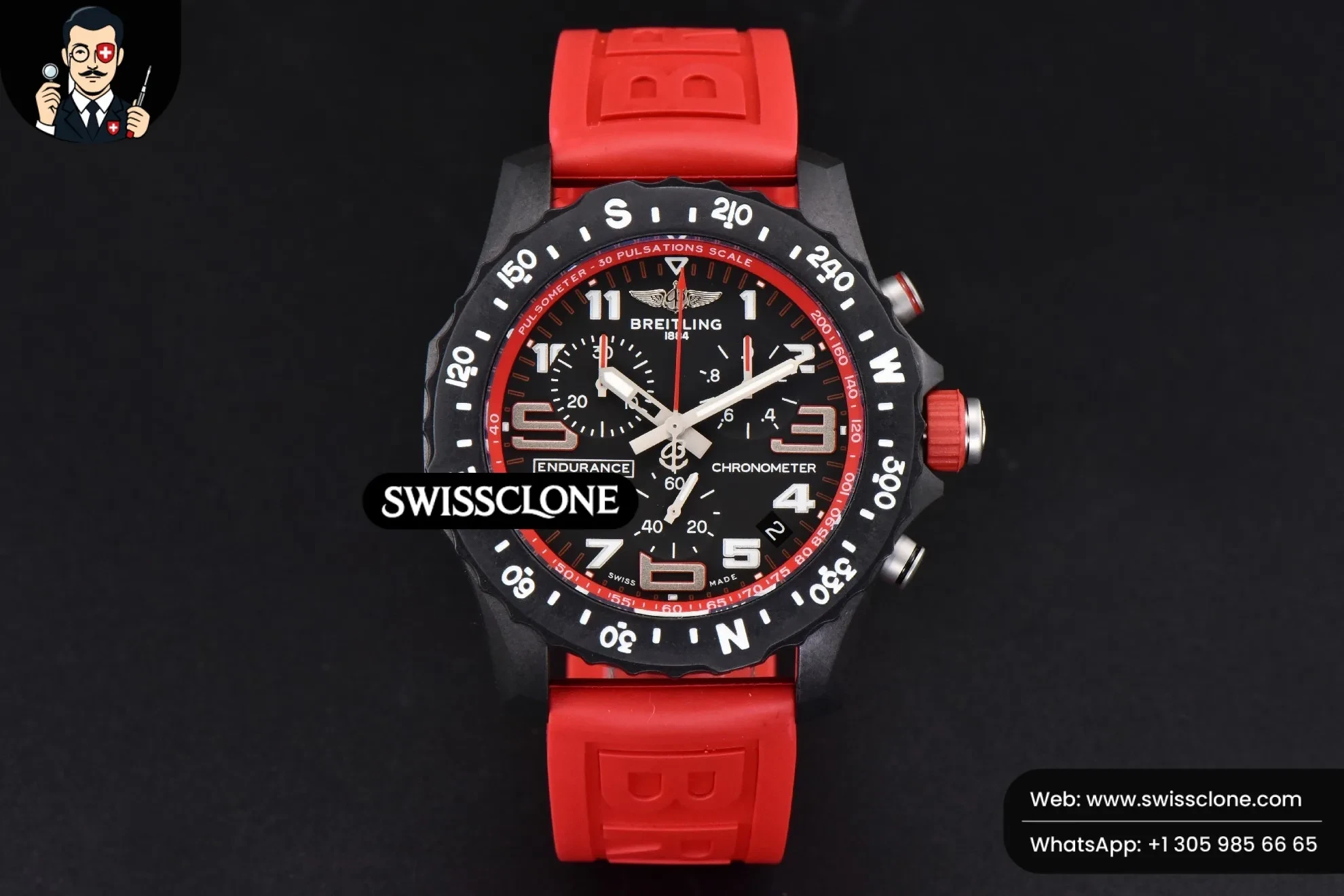 Breitling Endurance Pro 44mm OF Red Chronometer Dial Red Rubber Quartz 1:1 Super Clone - Dial Macro Close-Up