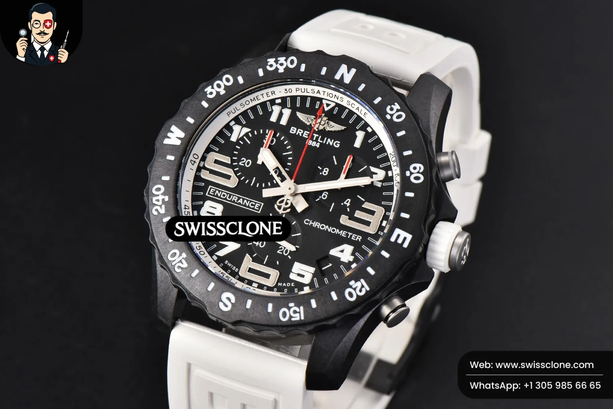 Breitling Endurance Pro 44mm OF White Chronometer Dial White Rubber Quartz 1:1 Super Clone - Bezel & Case Profile