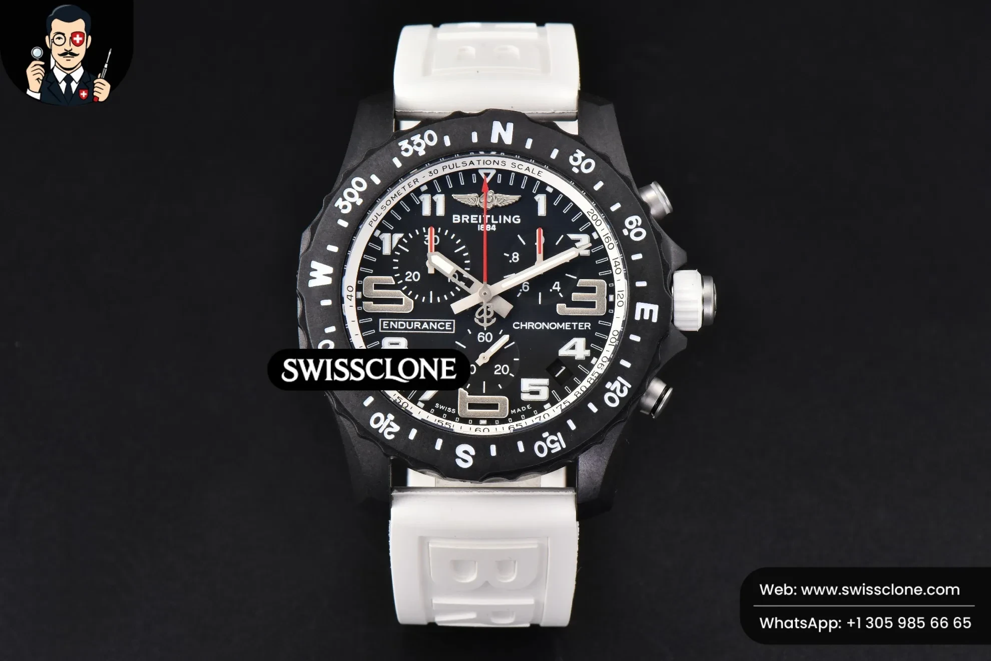 Breitling Endurance Pro 44mm OF White Chronometer Dial White Rubber Quartz 1:1 Super Clone - Dial Macro Close-Up