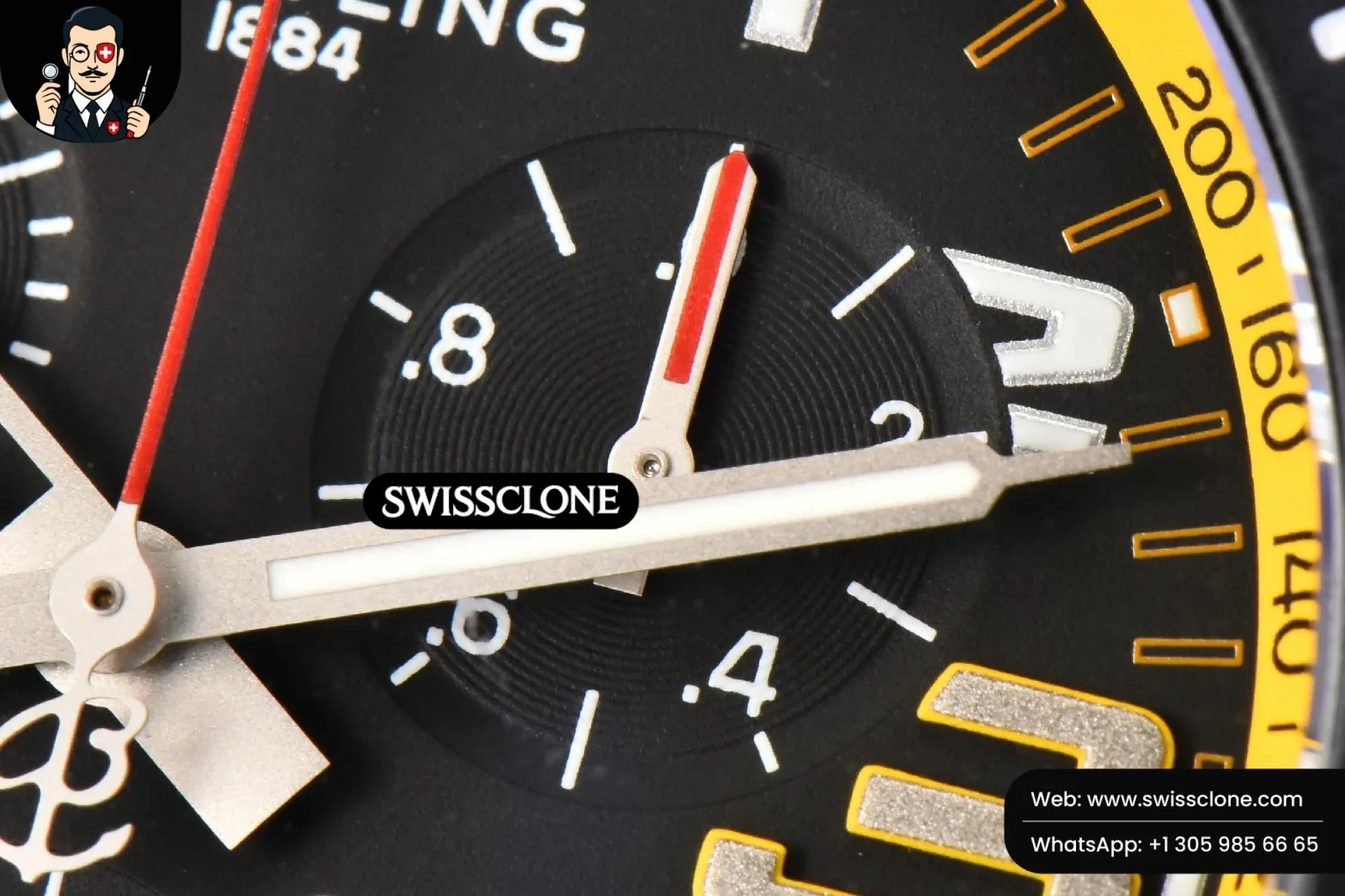 Breitling Endurance Pro 44mm OF Yellow Chronometer Dial Yellow Rubber Quartz 1:1 Super Clone - Lateral Case Thickness Profile