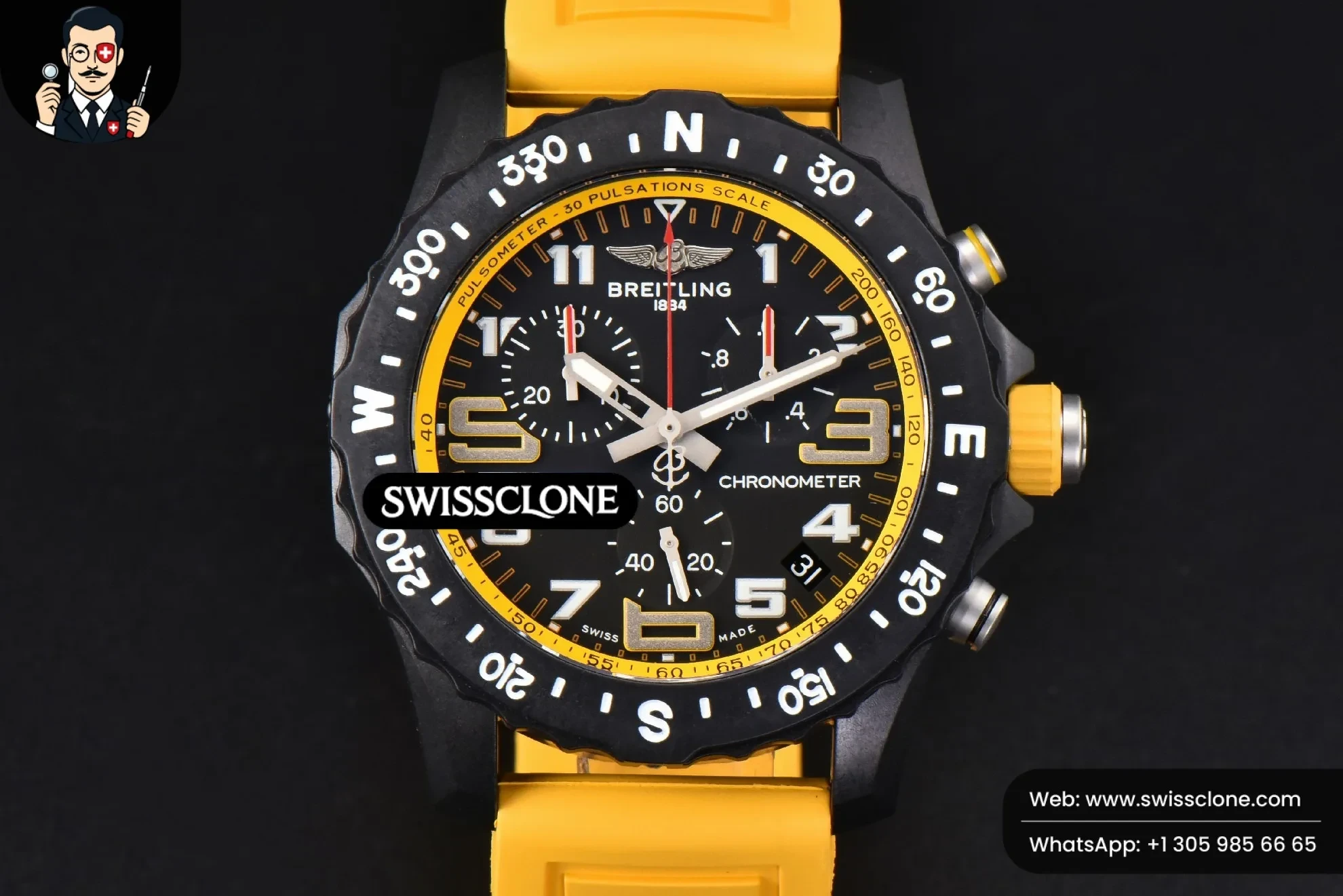 Breitling Endurance Pro 44mm OF Yellow Chronometer Dial Yellow Rubber Quartz