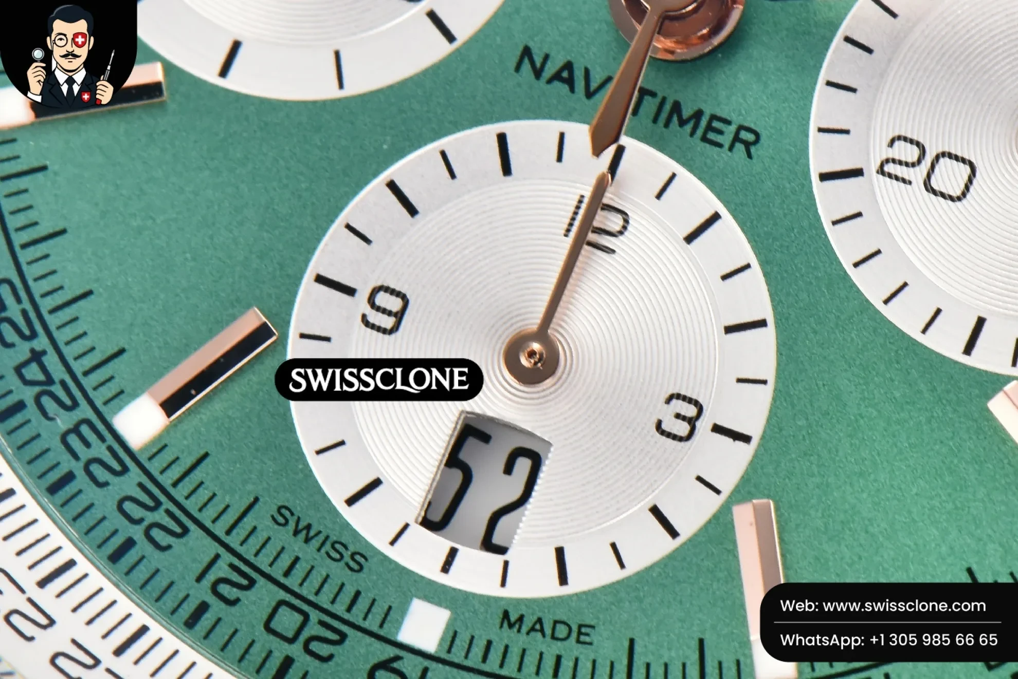 Breitling Navitimer B01 43mm BLSF Green Dial White Subdial Black Leather Swiss Clone - View 3