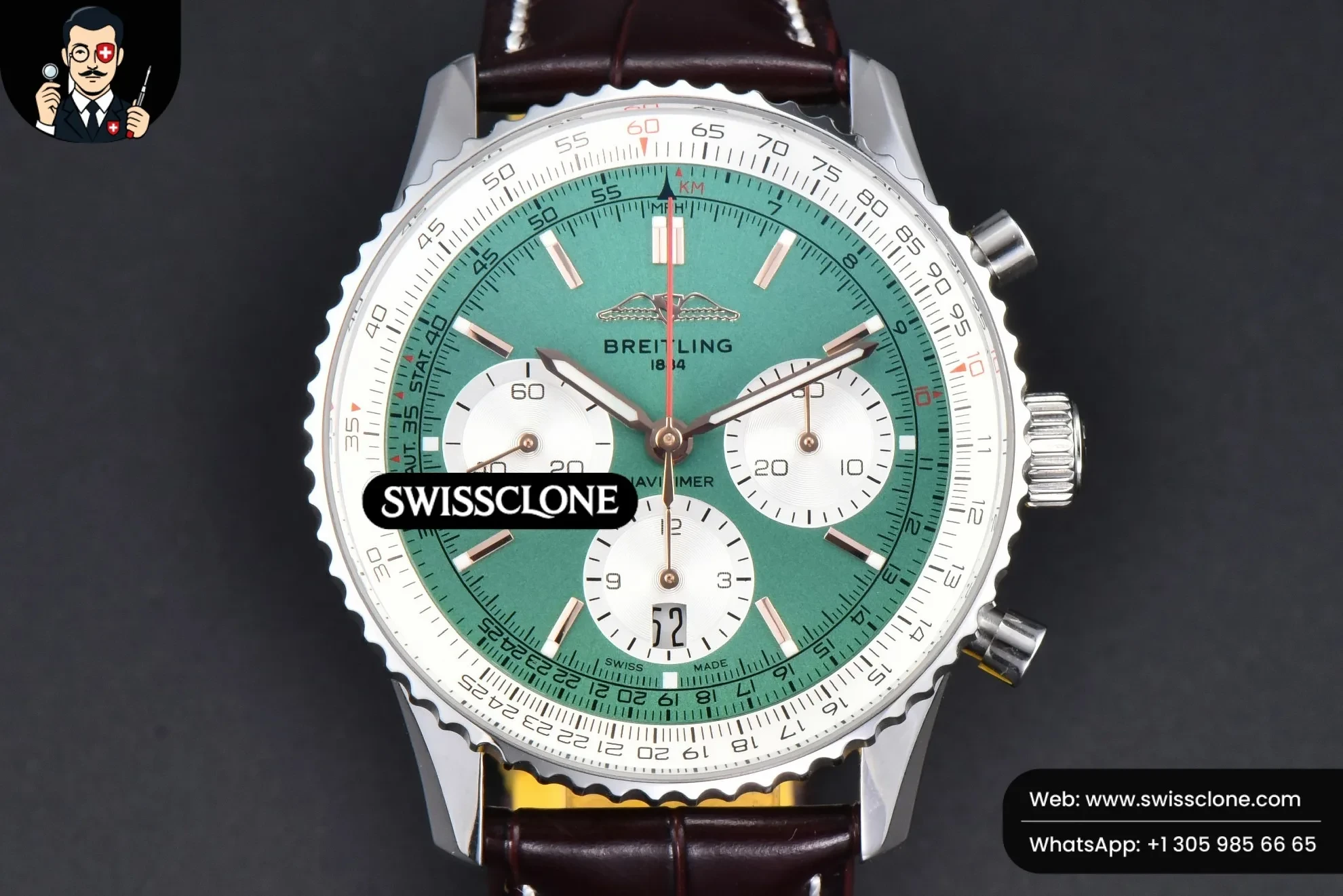Breitling Navitimer B01 43mm BLSF Green Dial White Subdial Black Leather
