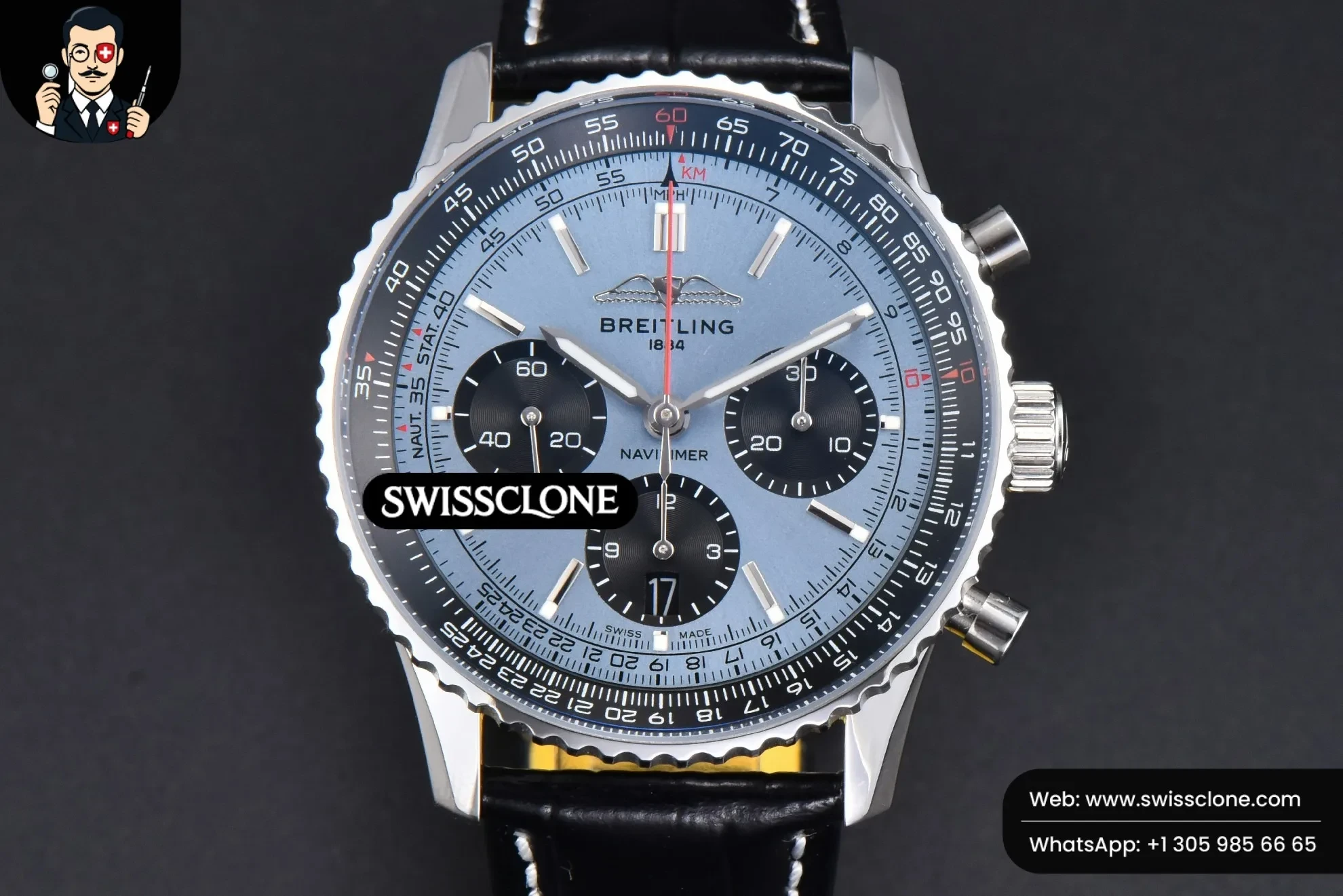 Breitling Navitimer B01 43mm BLSF Ice Blue Dial Black Subdial Black Leather