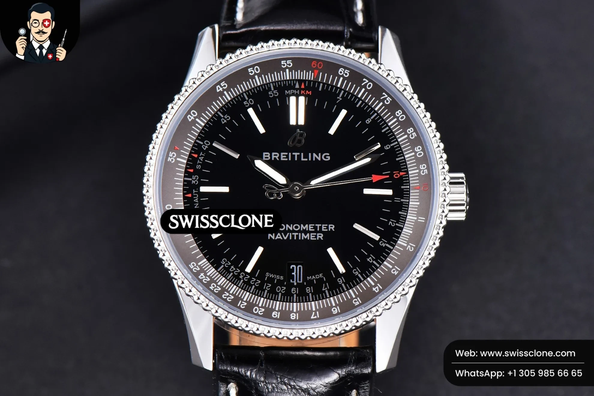 Breitling Navitimer TF 38mm Black Dial Gray Bezel Black Leather - Image 2