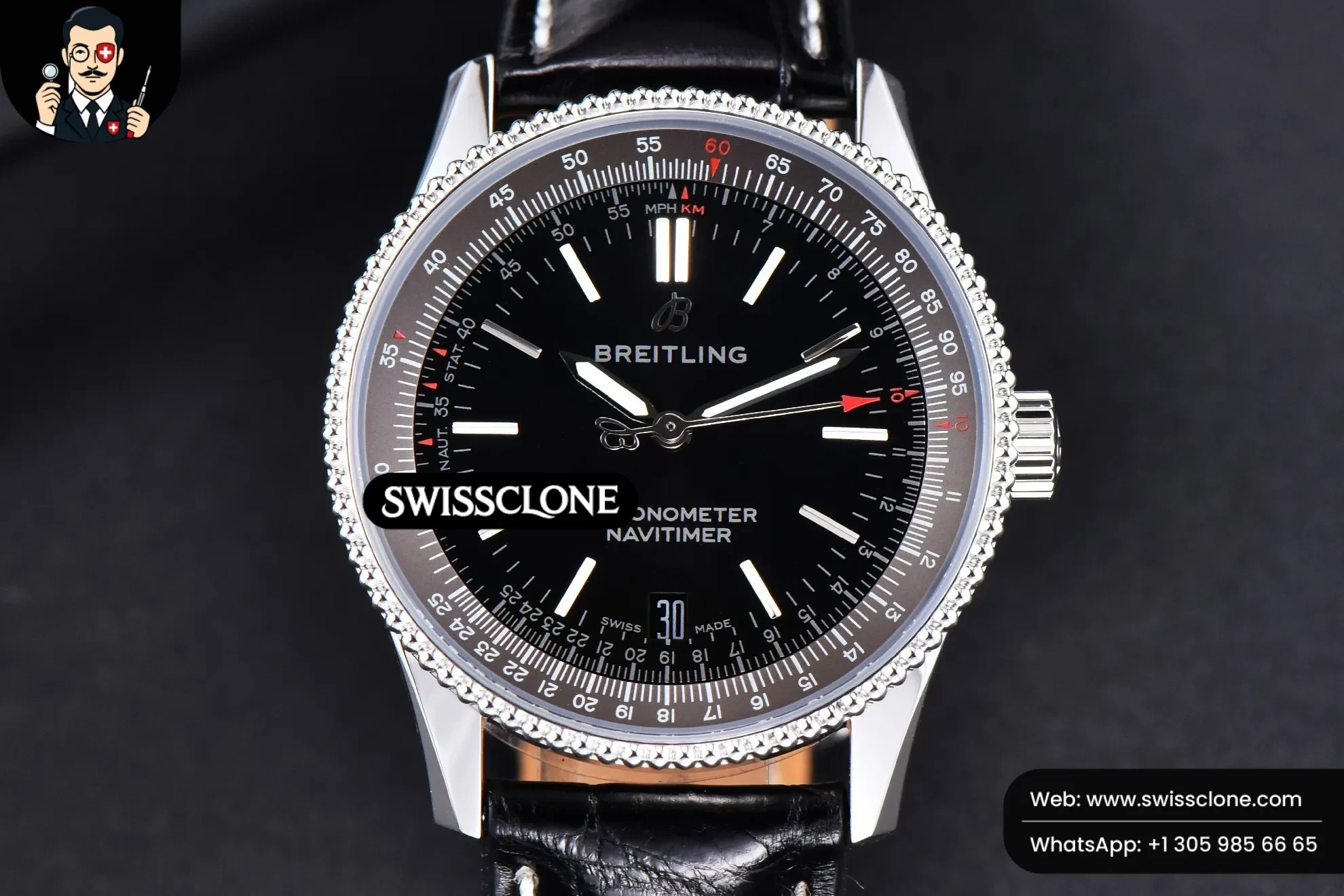 Navitimer TF 38mm Black Dial Gray Bezel Black Leather