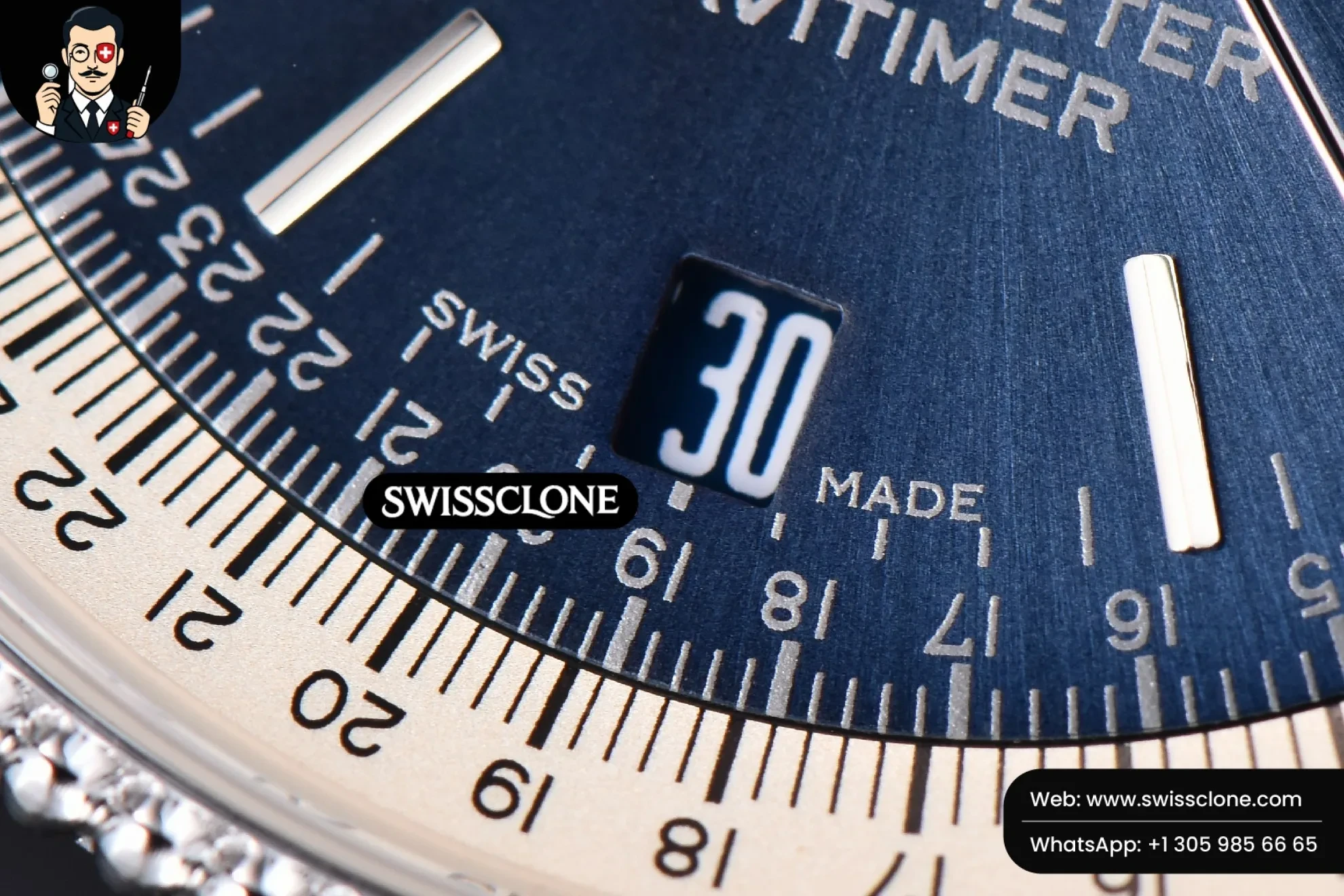 Breitling Navitimer TF 38mm Blue Dial White Bezel Blue Leather 1:1 Super Clone - On-Wrist Presence View