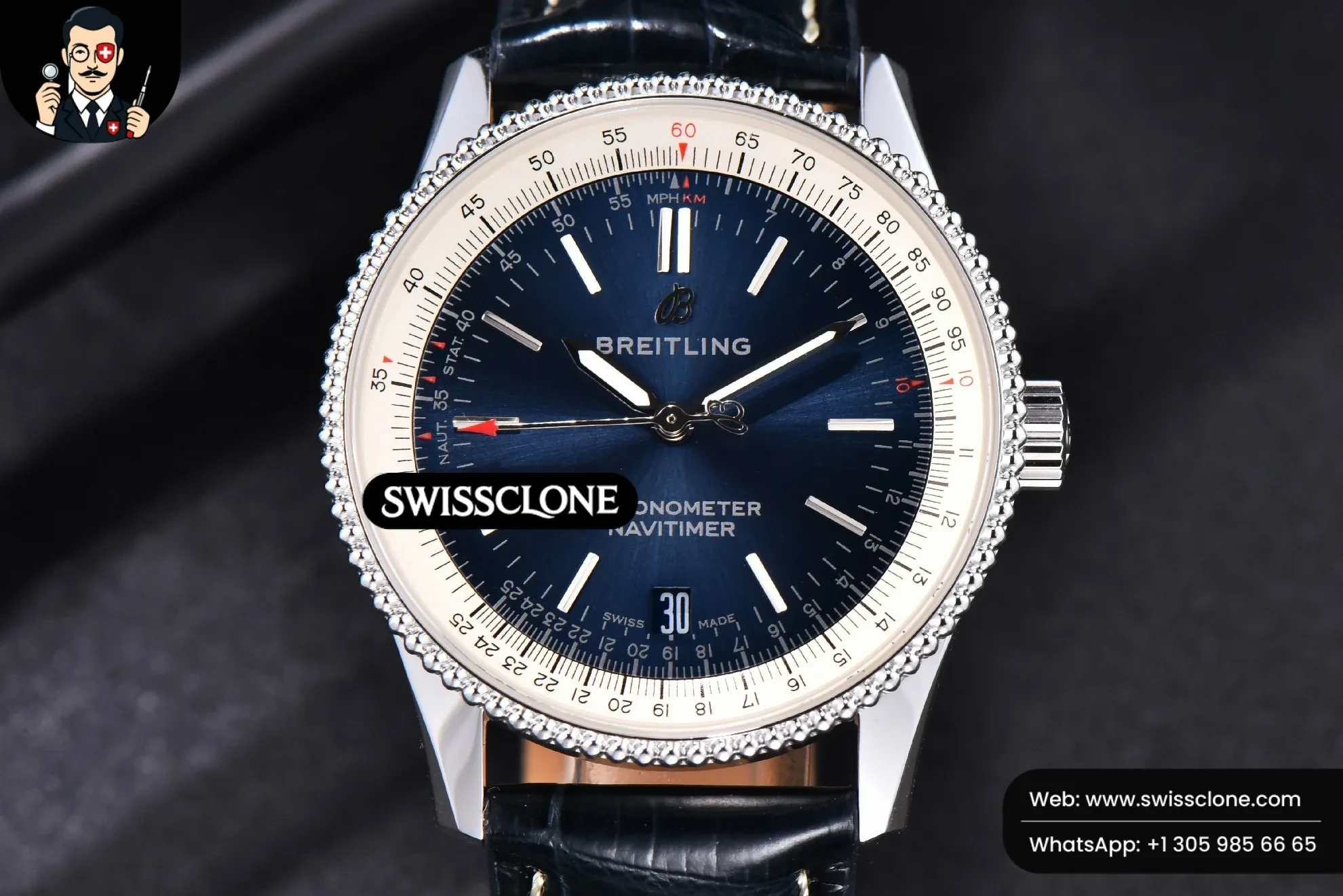 Navitimer TF 38mm Blue Dial White Bezel Blue Leather