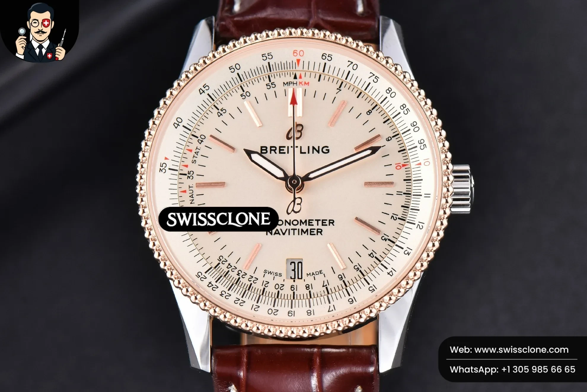 Navitimer TF 38mm White Dial White Bezel Brown Leather