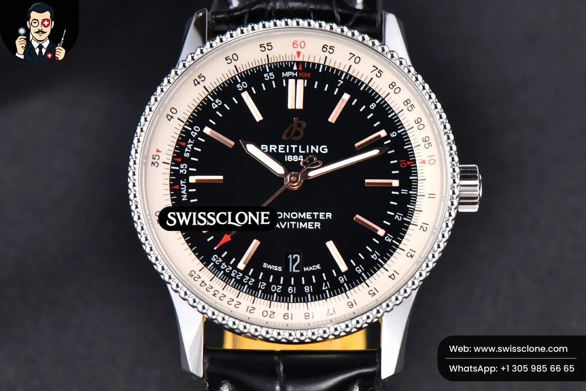 Navitimer TF 41mm Black Dial White Bezel Black Leather