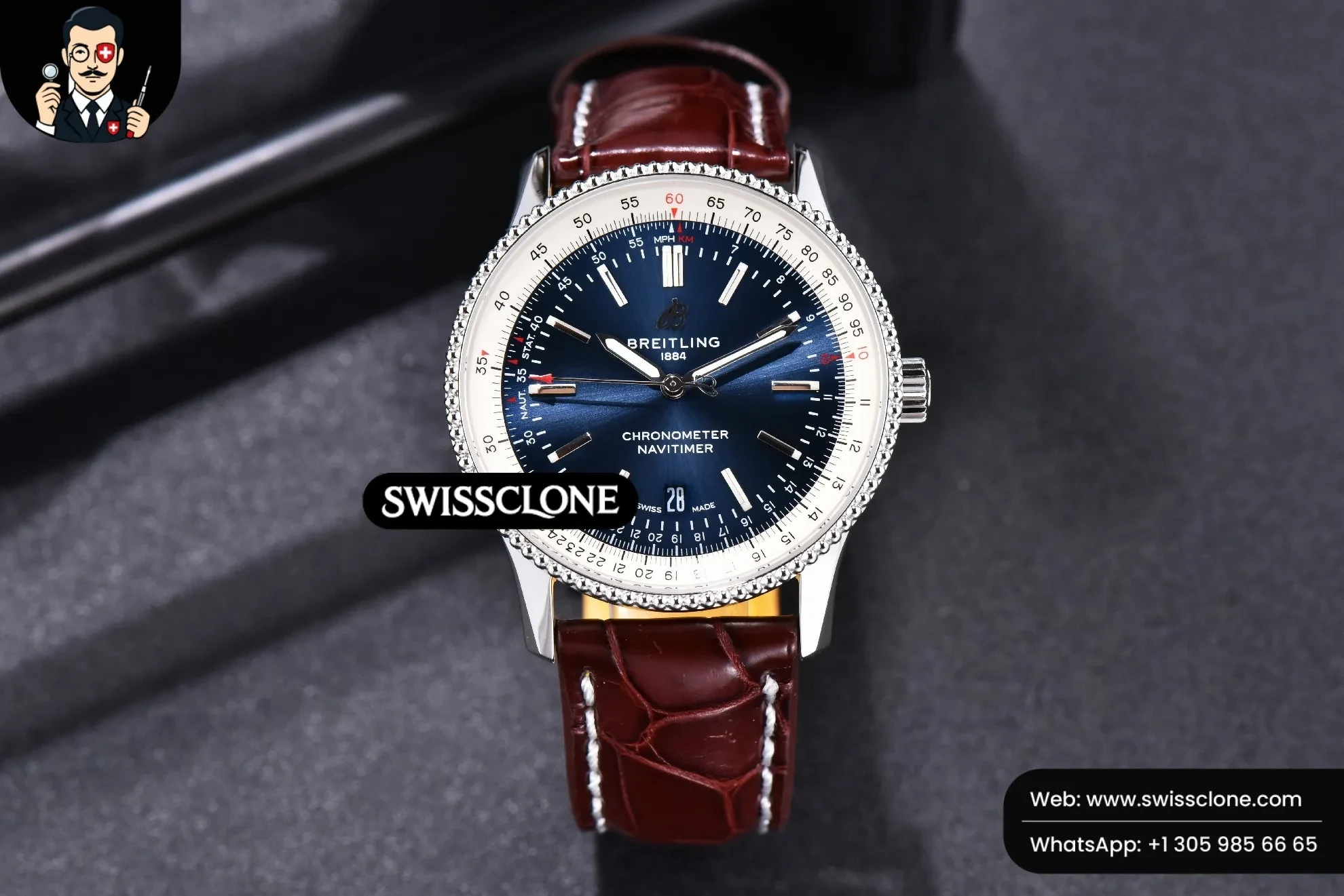 Navitimer TF 41mm Blue Dial White Bezel Brown Leather